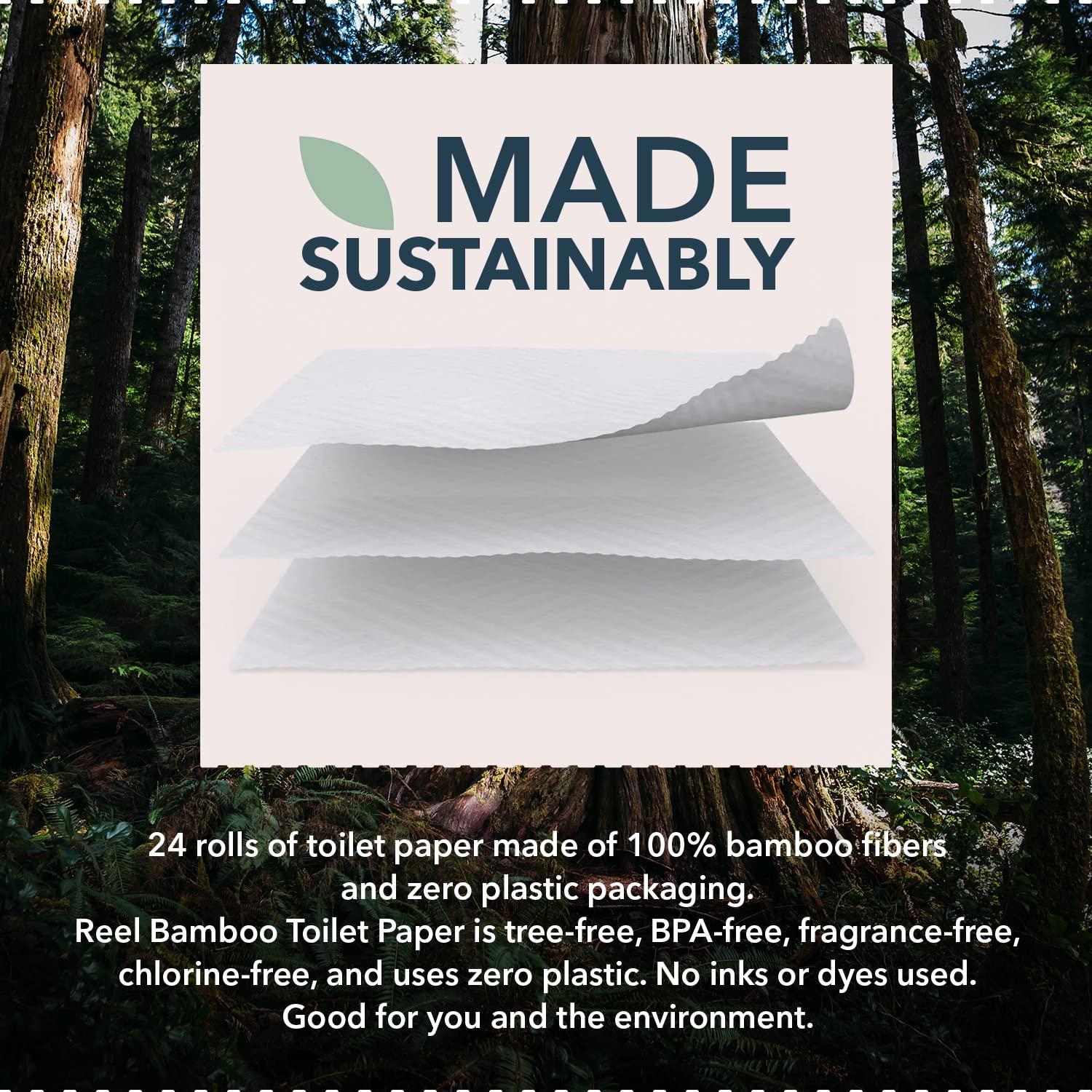 Reel Premium Toilet Paper - 24 Rolls of Toilet Paper - 3-Ply Made From Tree-Free - Zero Plastic Packaging, Septic Safe - Image 4
