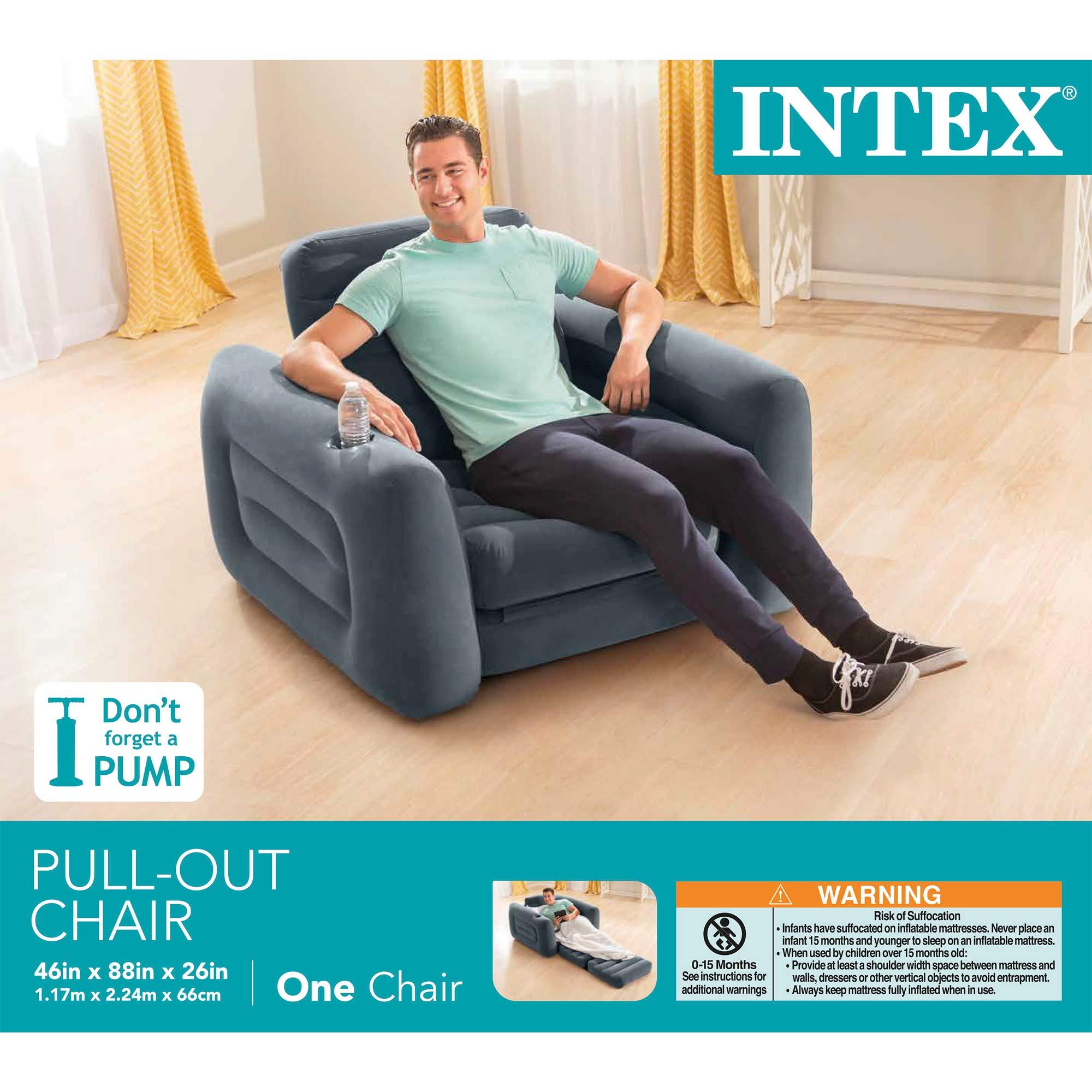 Intex 66551EP Inflatable Pull-Out Chair: Built-in Cupholder – Velvety Surface – 2-in-1 Valve – Folds Compactly – 80" x 91" x 26" - Image 9