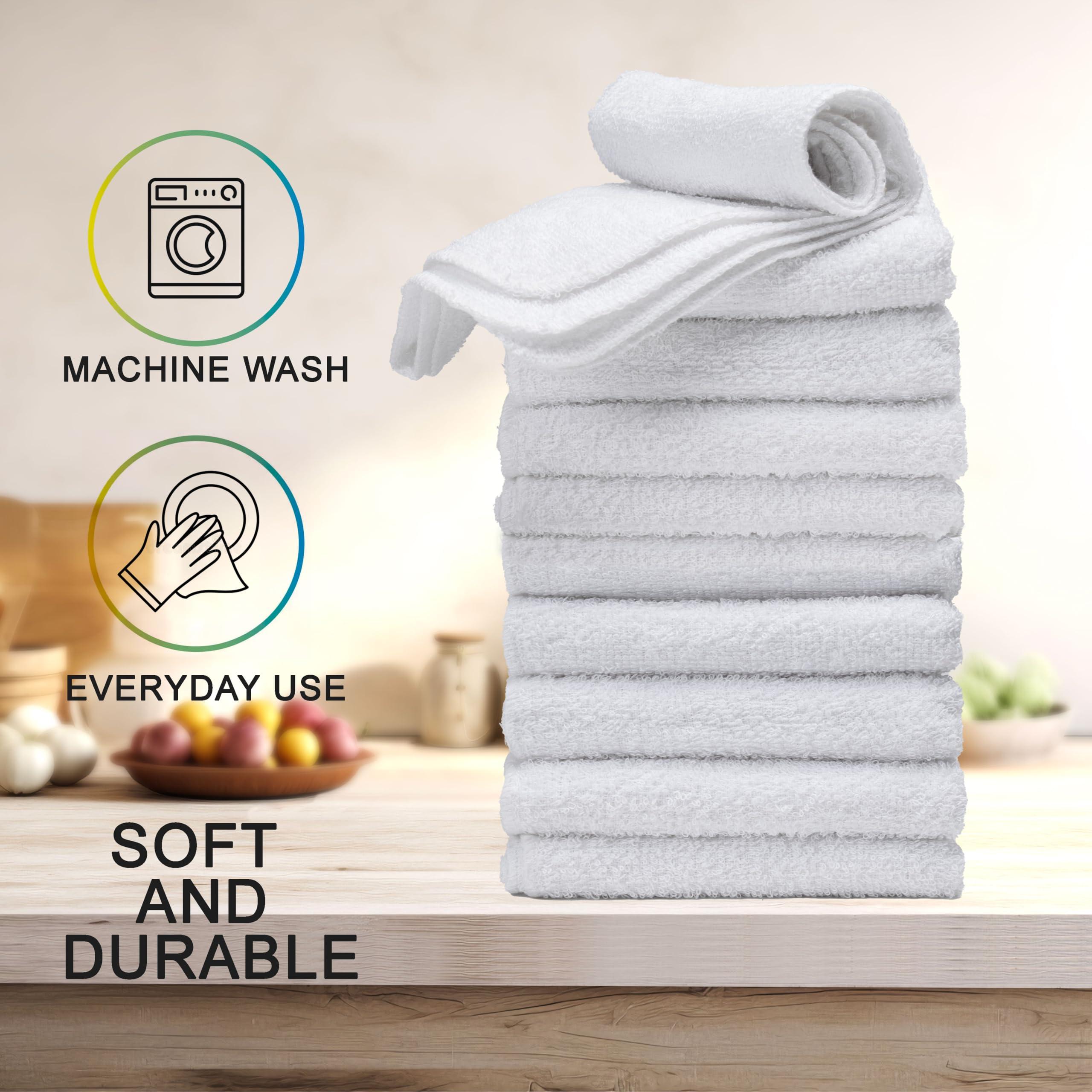 Textila Terry Wash Cloths – Pack of 10, White, 12x12 Inches – Soft, Absorbent & Multipurpose Cotton Washcloths for Face, Hand, Bath, Kitchen, Spa, Gym & Hotel Use - Image 4
