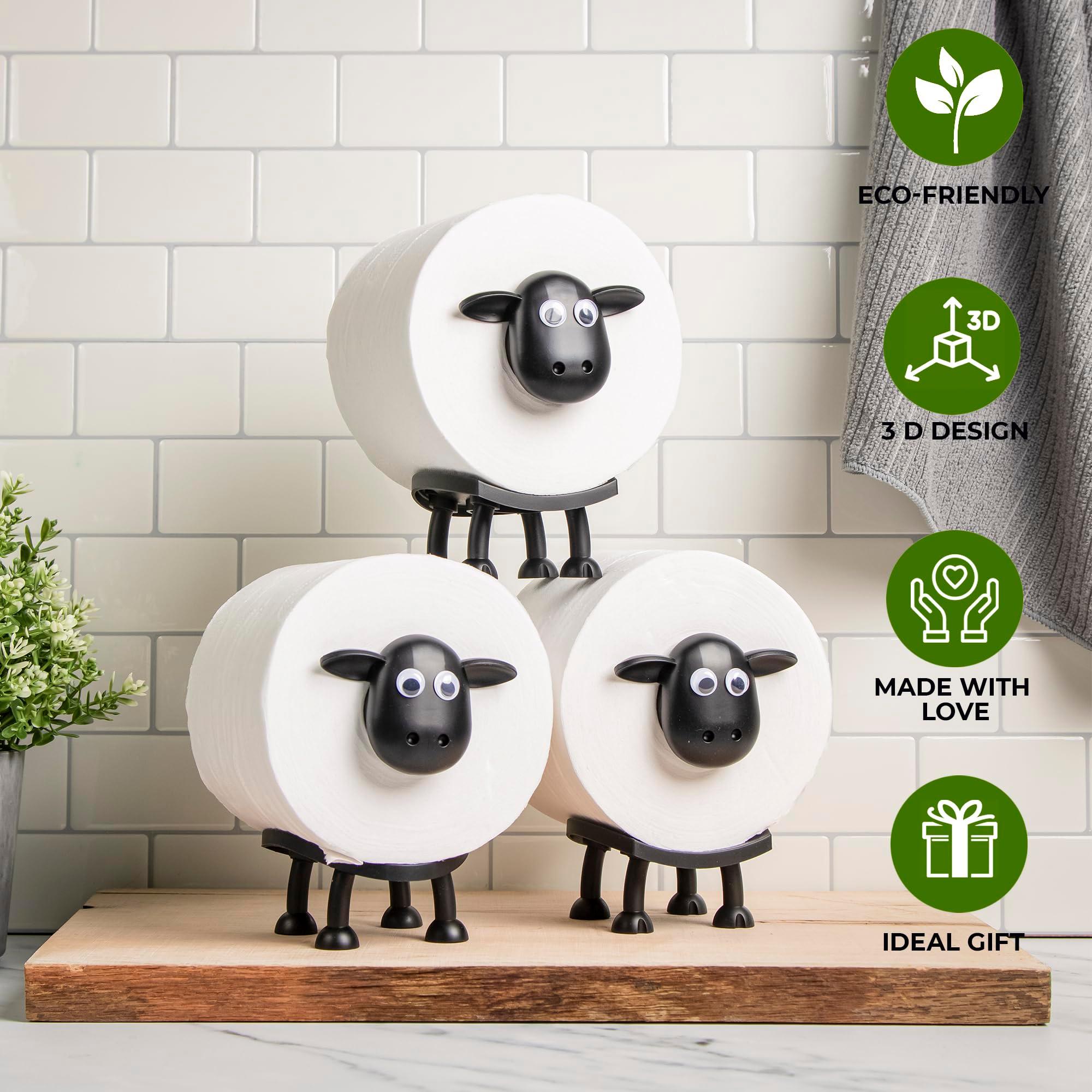 VELENTI Sheep Toilet Roll Holder - Funny Toilet Paper Holder Free Standing Bathroom Set - 3D Printed Black Sheep Loo Roll Holder - Hilarious Tissue Paper Roll Storage - Cute Bathroom Decor - Set of 3 - Image 5