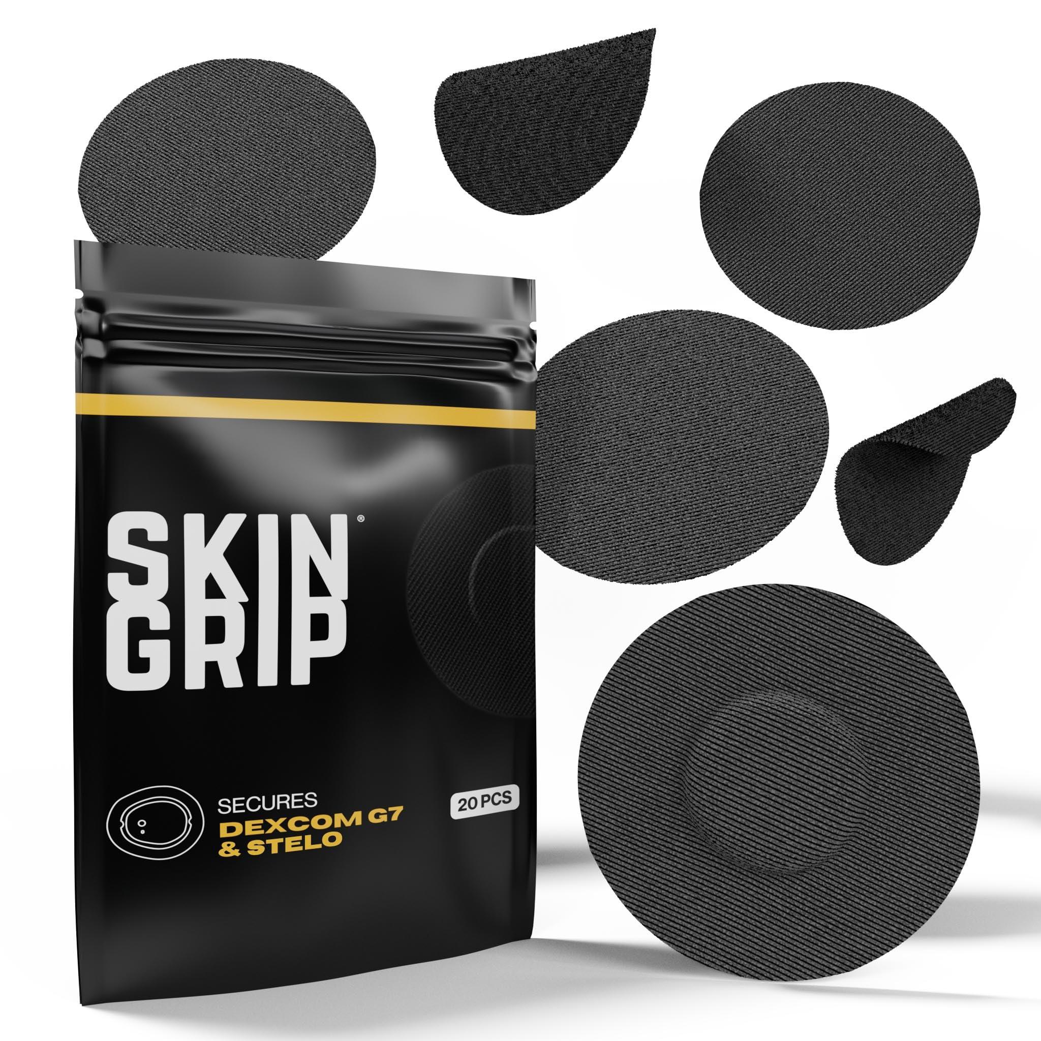 Skin Grip Adhesive Patches Compatible with Dexcom G7 & Stelo CGM – Waterproof & Sweatproof Cover for Continuous Glucose Monitor Sensor, Stays Secure for 10-15 Days – 20 Pack, Black