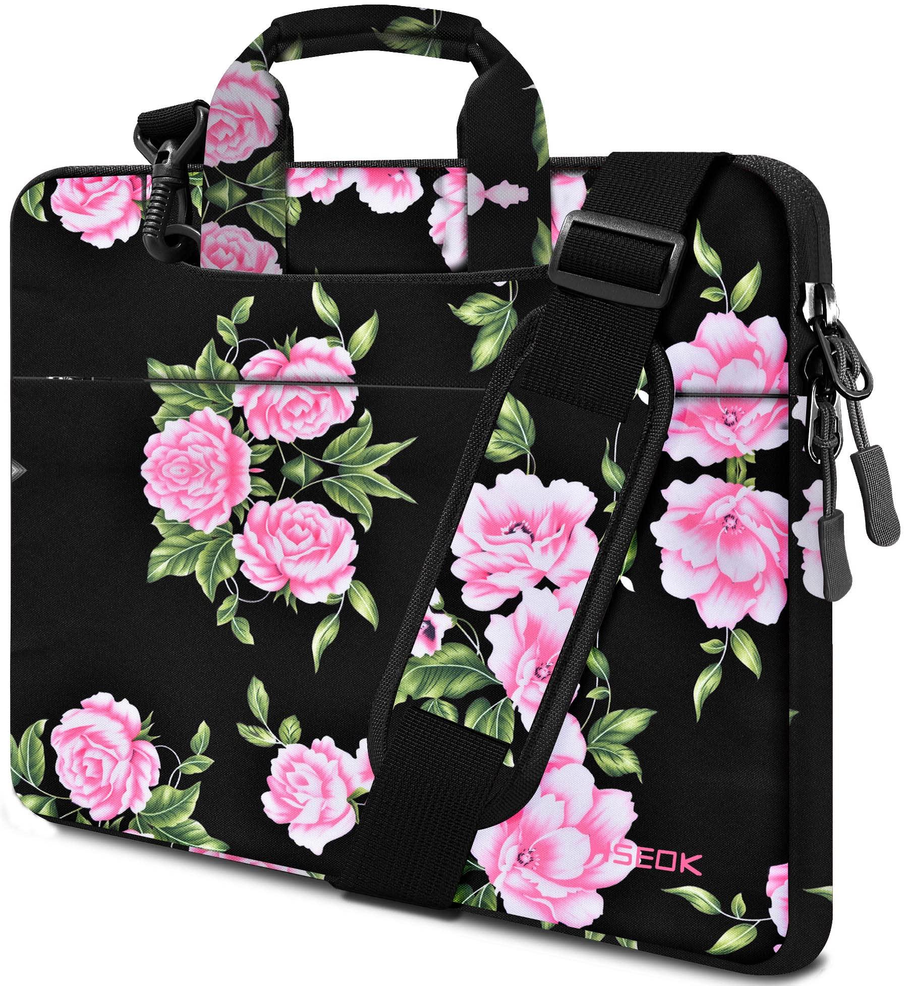 Laptop Shoulder Bag 13 13.3 14 Inch Case Compatible with MacBook Pro 14 2025-2021 M4/M3/M2/M1, Mac Air/pro 13-13.3 Inch and Most Popular 13-14 Notebooks,Spill-Resistant Briefcase,Peony
