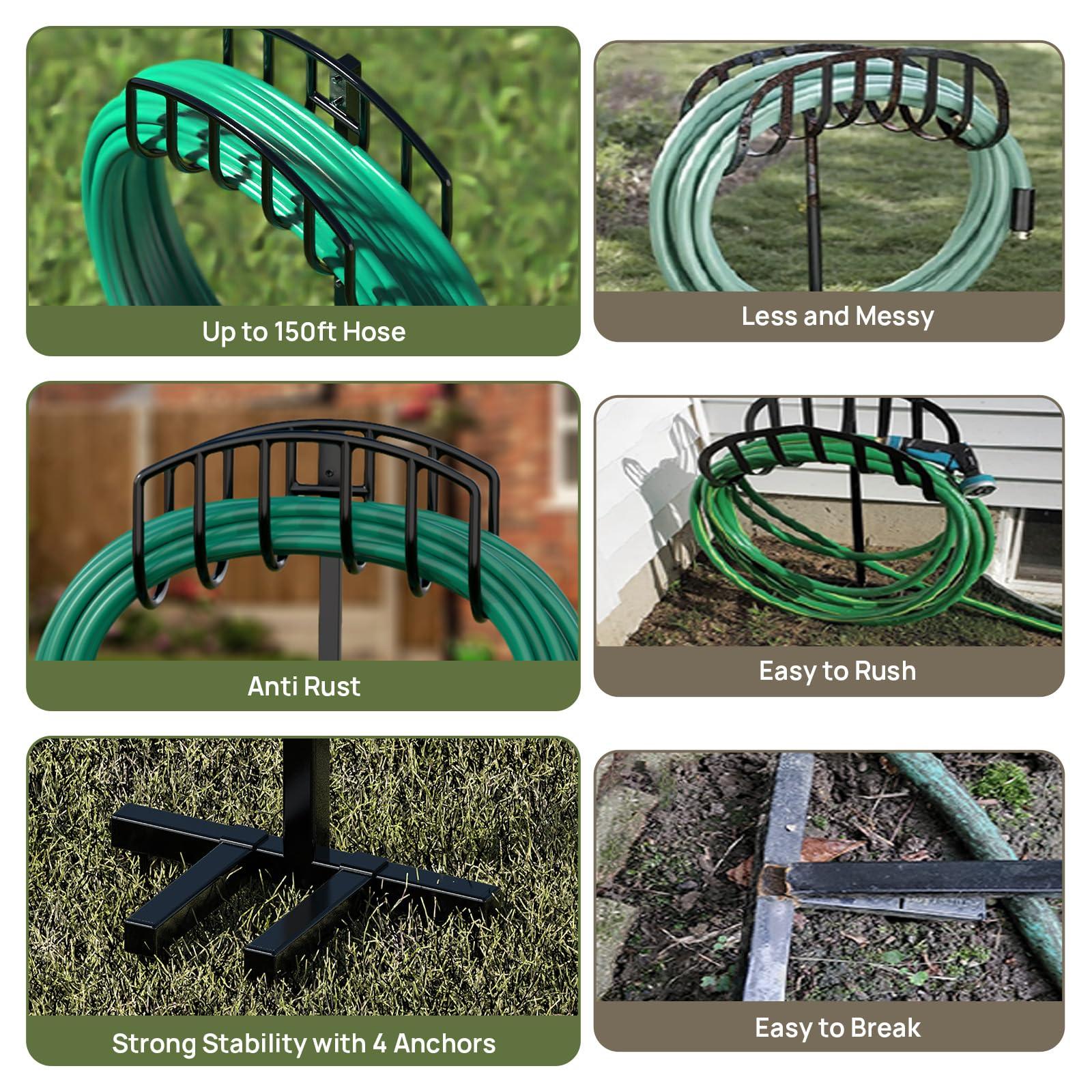 Winpull Garden Hose Holder Detachable Heavy Duty Metal Water Hose Hanger, Freestanding Hose Storage Stand Rack for Outside (Black) - Image 4