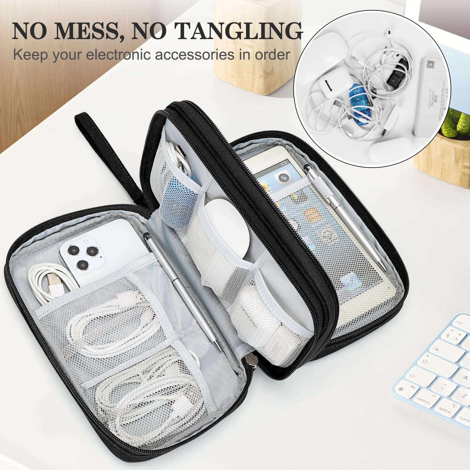 FYY Electronic Organizer, Large Travel Cable Organizer Bag Pouch Electronic Accessories Carry Case Portable Waterproof Double Layers All-in-One Storage Bag for Cable, Cord, Charger, Phone, Black - Image 5