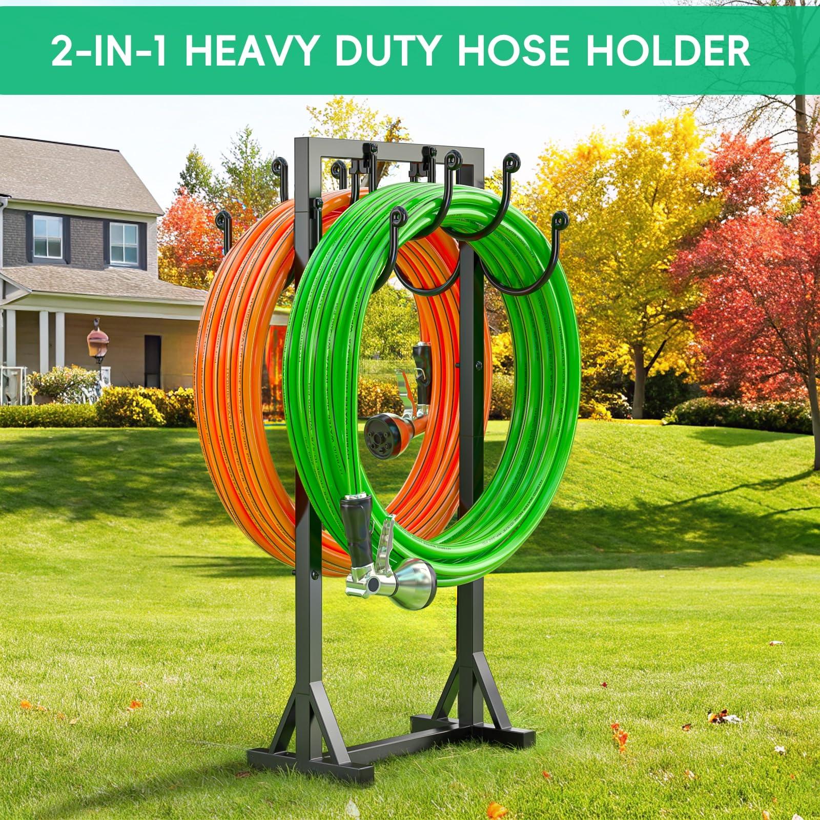 Kcysta Garden Hose Holder Freestanding, Double-Sided Water Hose Holders for Outside, Heavy Duty Metal Hose Stand Hanger Storage Rack - Image 5
