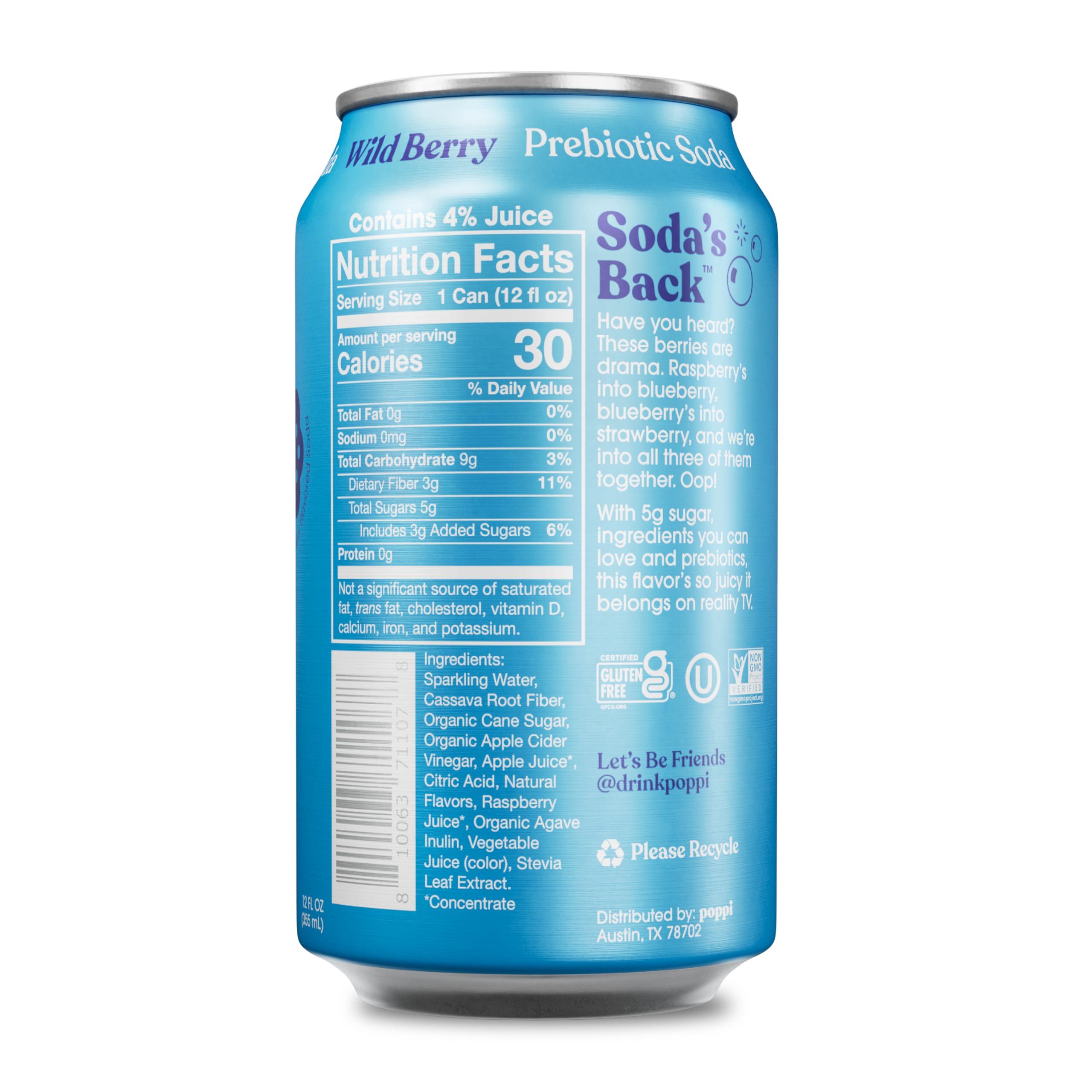 Poppi Sparkling Prebiotic Soda Beverage with Apple Cider Vinegar, Seltzer Water and Fruit Juice, Wild Berry Flavor, 12 oz, Pack of 12, Packaging May Vary - Image 2