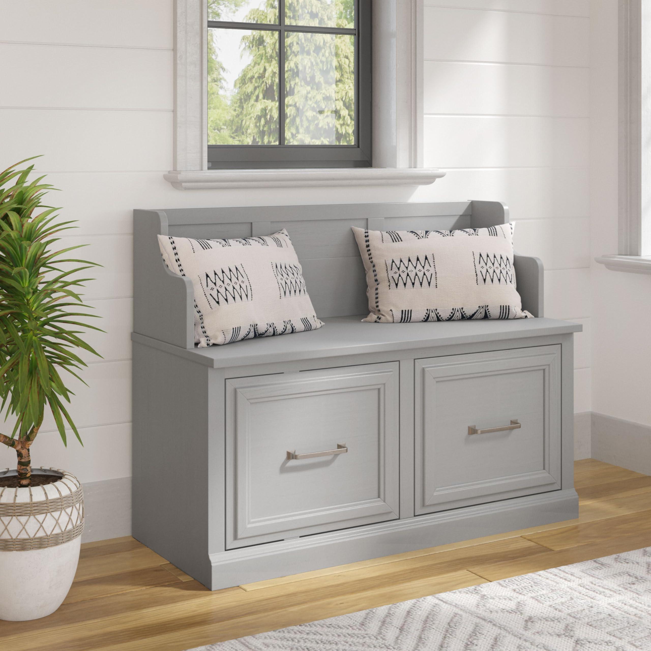 Bush Furniture Woodland 40W Entryway Bench with Doors in Cape Cod Gray Shoe Storage for Mudroom and Foyer - Image 2