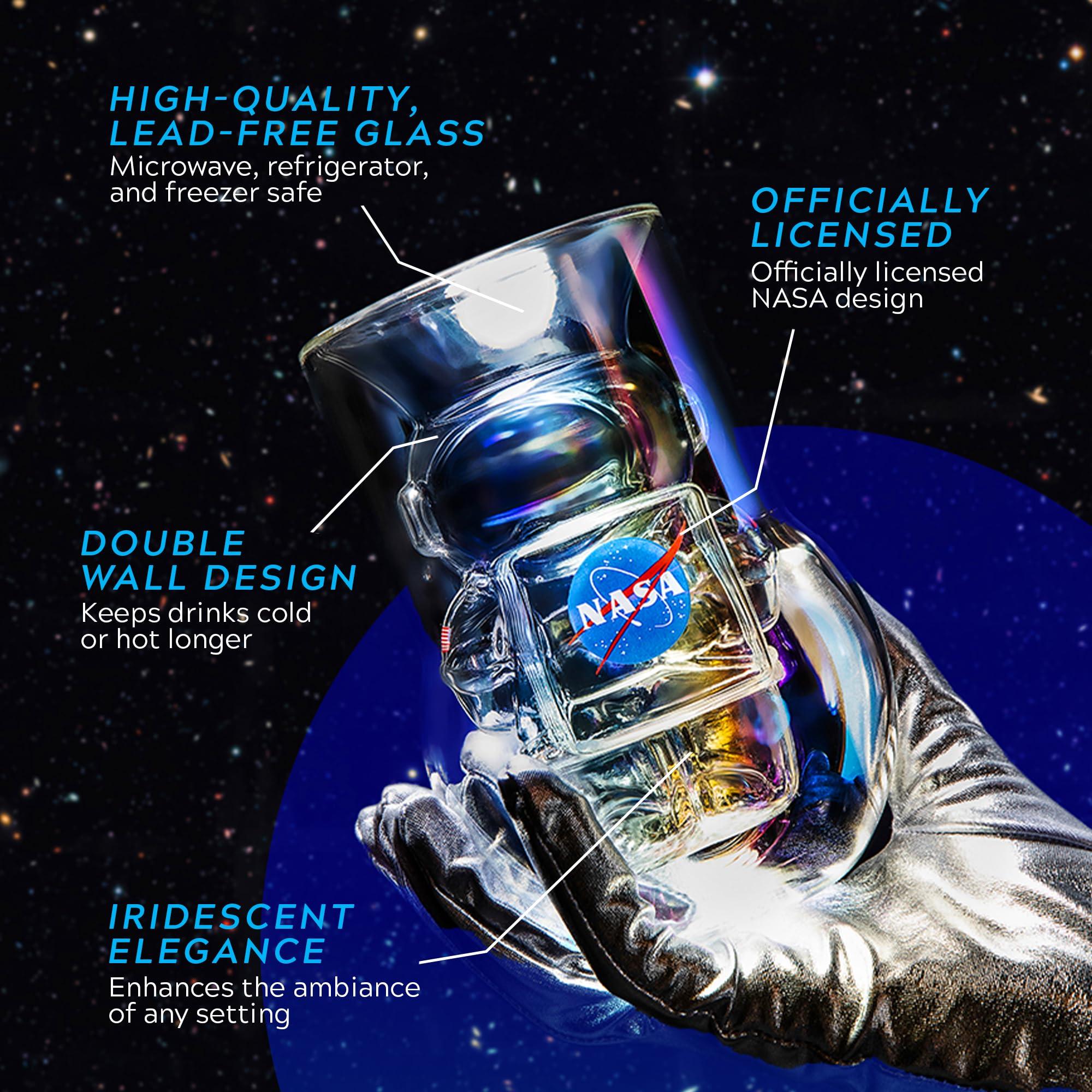 NASA Astronaut Glasses - 7 oz Set of 2 Double Wall Iridescent Drinkware with NASA symbol and Artemis Patch - Unique Glassware for Space Enthusiasts - Keeps Drinks Cold Longer - Image 3