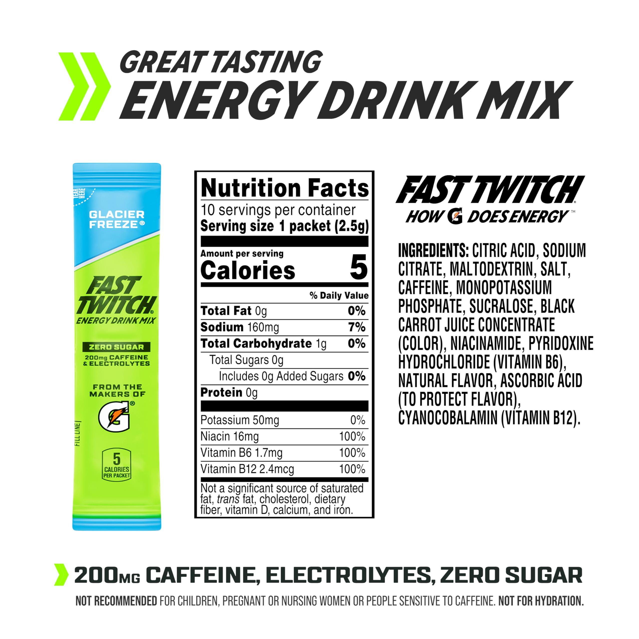 Fast Twitch Energy Drink Mix from Gatorade Powder Sticks, Glacier Freeze, 0.08oz Individual Packets,10 Pack, Zero Sugar, Caffeine, Electrolytes - Image 2
