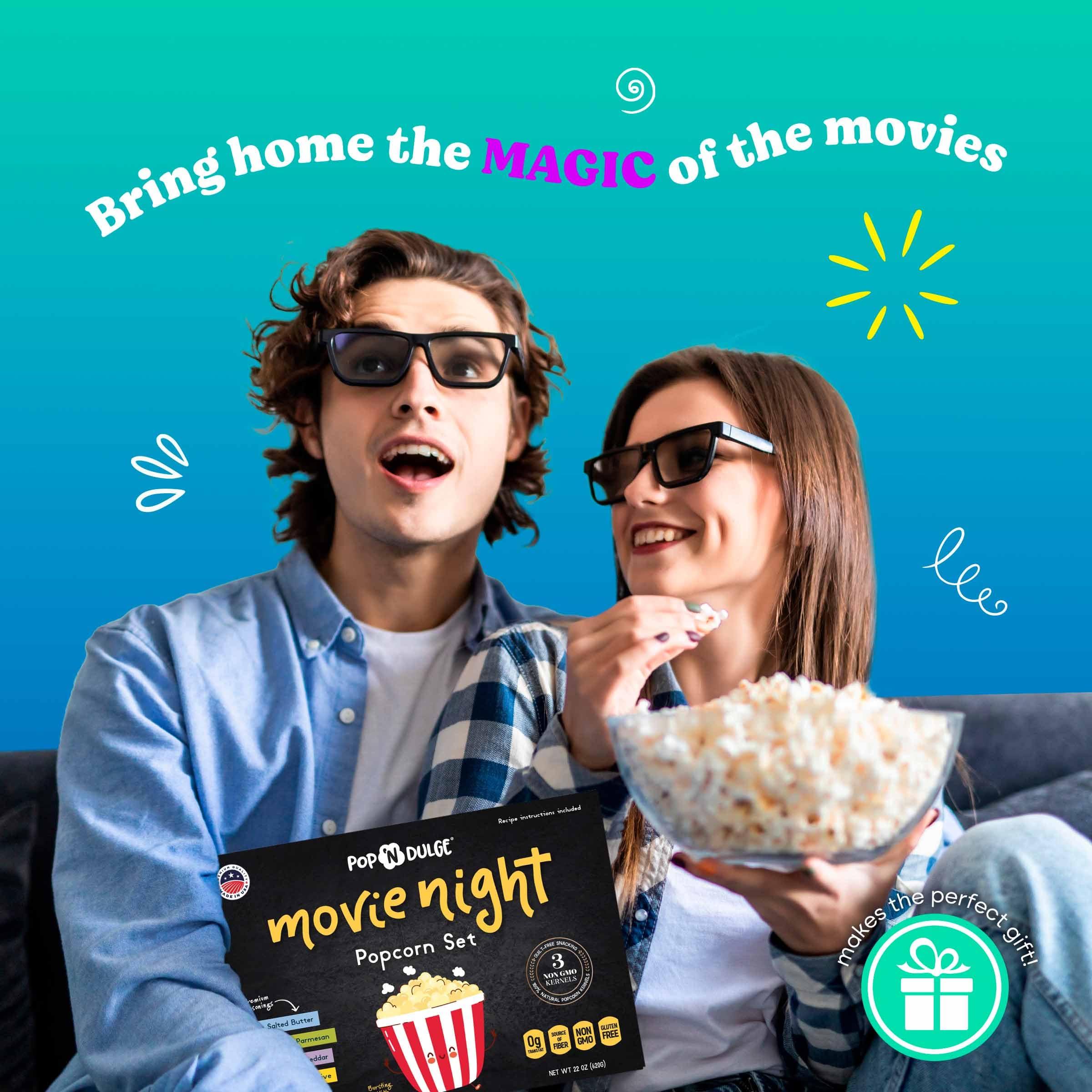 Pop n' Dulge Popcorn Movie Night Supplies 16 pcs Gift Set, 5 Gourmet Popcorn Kernels, 5 Seasoning Variety Packs Non-GMO Kosher Snacks, Great Housewarming Family Date Night Gifts Basket Ideas For Him Her - Image 8