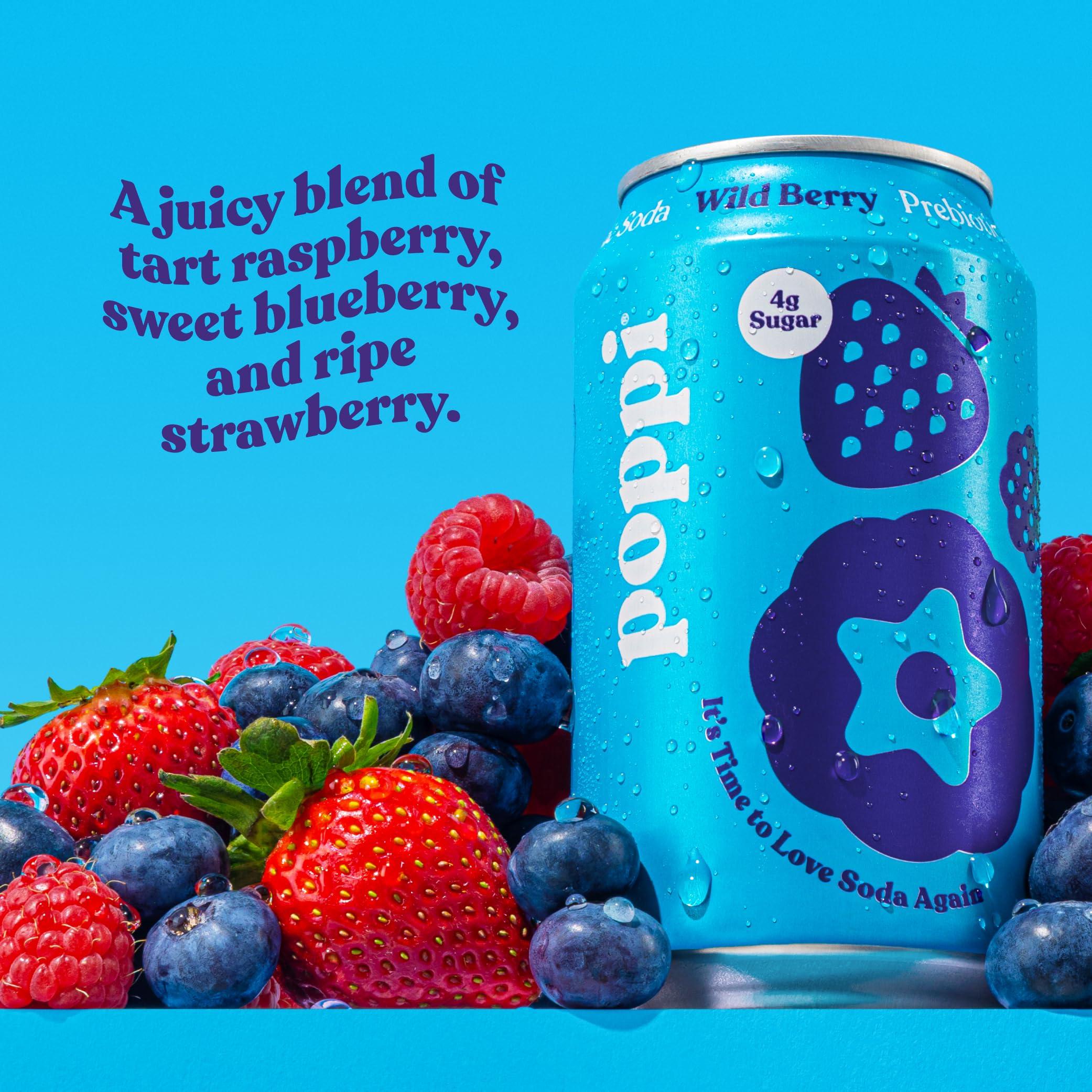 Poppi Sparkling Prebiotic Soda Beverage with Apple Cider Vinegar, Seltzer Water and Fruit Juice, Wild Berry Flavor, 12 oz, Pack of 12, Packaging May Vary - Image 3