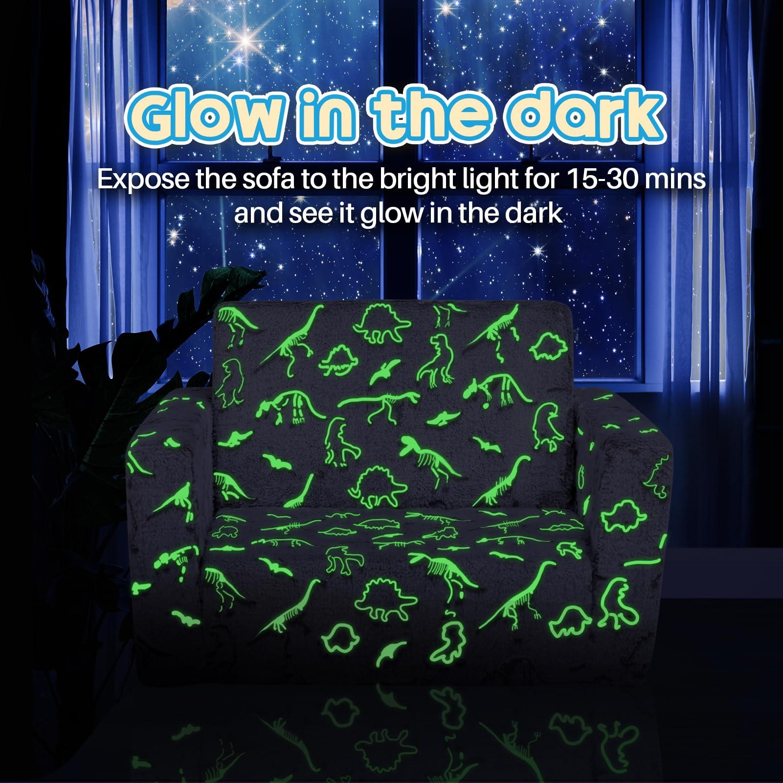 ALIMORDEN 2-in-1 Flip Out Cuddly Sherpa Toddler Couch, Convertible Sofa to Lounger, Glow in The Dark,Dinosaurs - Image 7