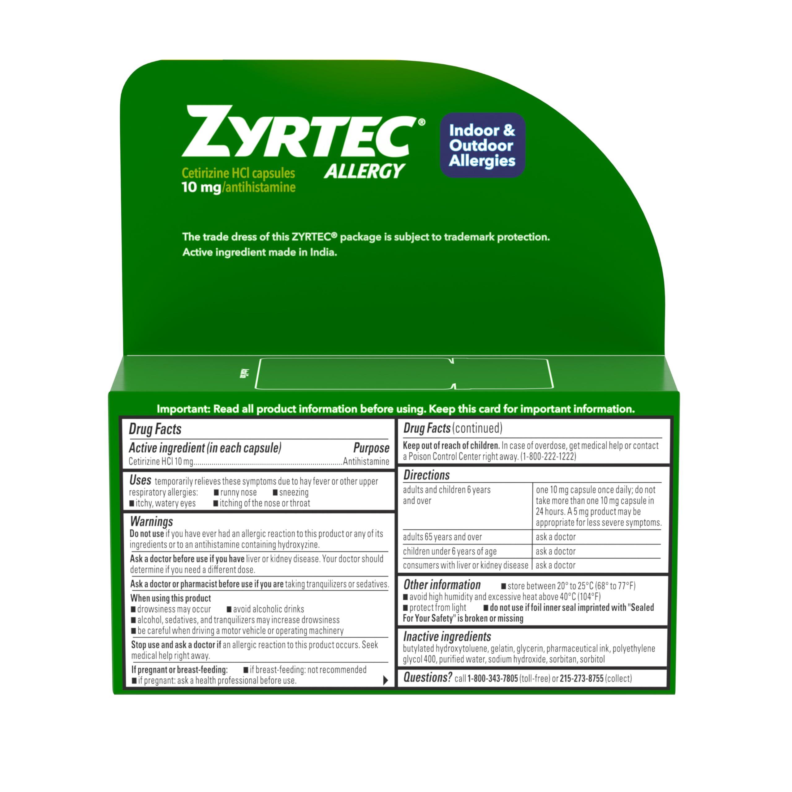 Zyrtec 24 Hour Allergy Relief Liquid Gels, Antihistamine Capsules with Cetirizine HCl Allergy Medicine for All-Day Relief from Runny Nose, Sneezing, Itchy Eyes & More, 40 Count - Image 10