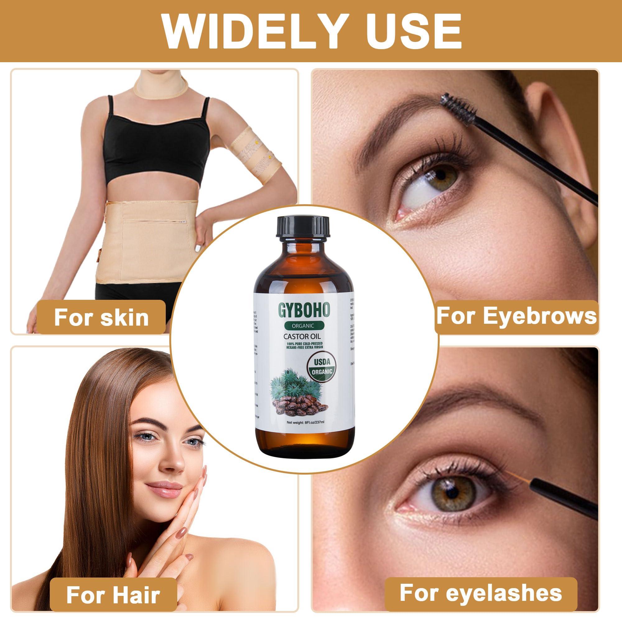 Castor Oil Organic Cold Pressed Unrefined Glass Bottle,Castor Oil Pack Wrap Organic Cotton for Stomach-Neck-Abdomen -Knee-Arm-Liver Detox.organic castor oil for Hair Growth -Face-Lashes & Eyebrows - Image 4