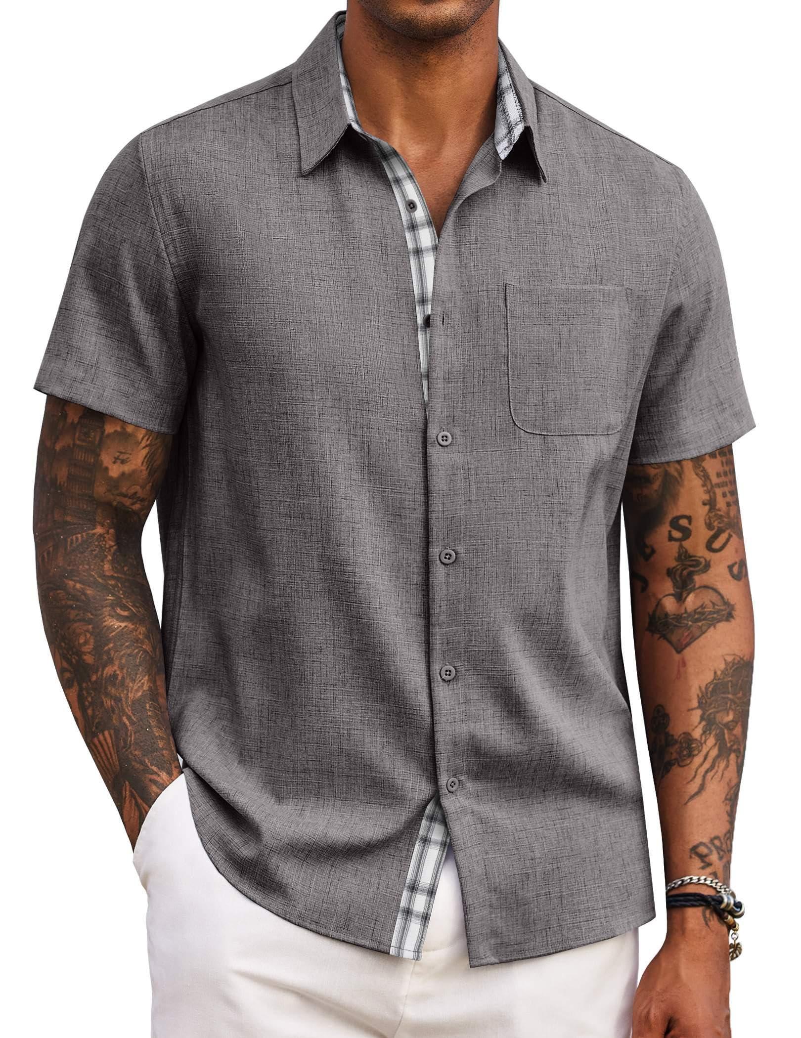COOFANDY Men's Button Down Shirts Short Sleeve Casual Shirts Summer Beach Shirts Vacation Wedding Shirts with Pocket