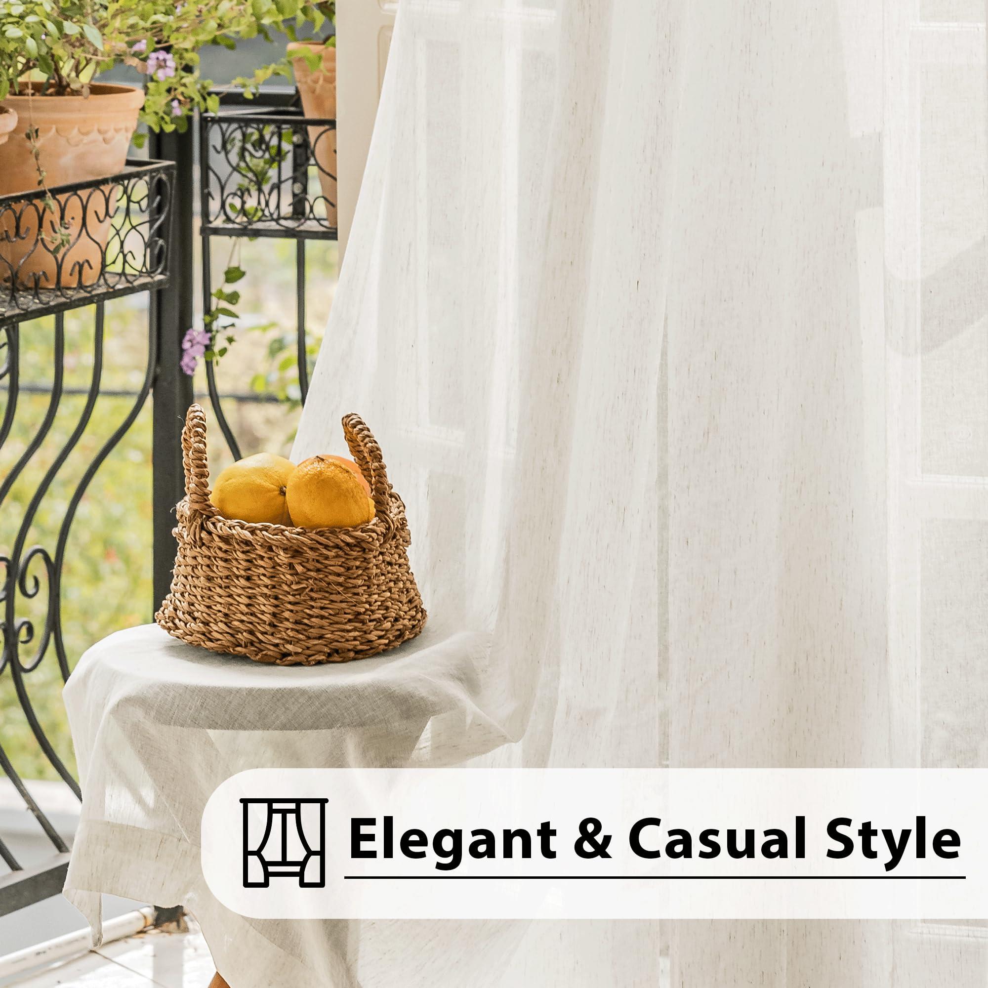 FMFUNCTEX Linen Sheer Curtains for Bedroom, Beige Curtains 84 inches Long for Living Room, Natural Flax Blend Window Draperies for Farmhouse Curtain, Rod Pocket 2 Panels - Image 6