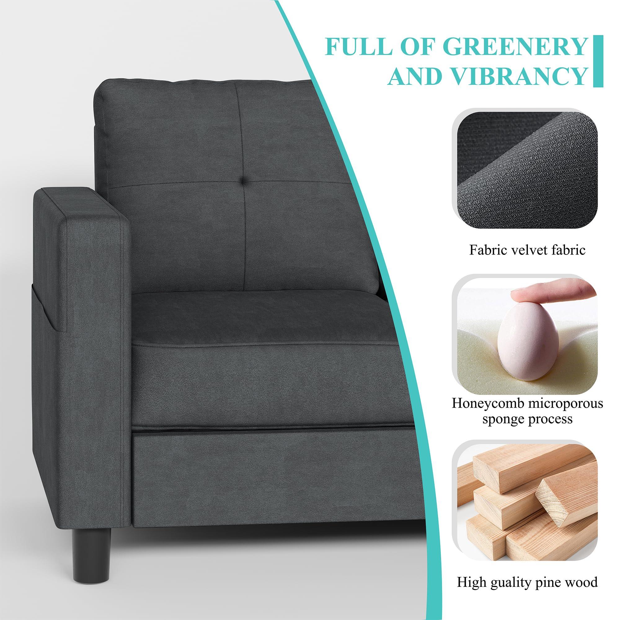 Shintenchi Convertible L-Shaped Sectional Sofa with Ottoman, 3-Seater Modern Linen Couch with Reversible Chaise and Armrest for Apartment, Office, Small Space - Image 4