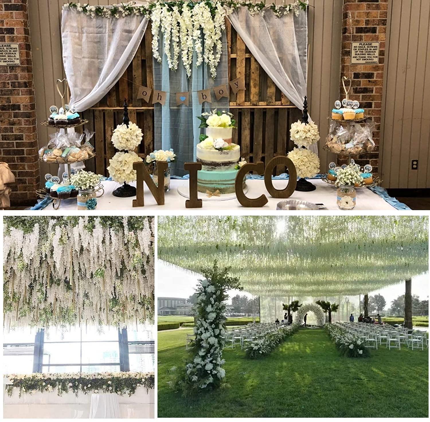 WEISPARK Fake Hanging Flowers - 12 Pieces 3.75 Feet/Piece Artificial Wisteria Vine Ratta Hanging Garland Silk Flowers for Home Party Wedding Decor (White) - Image 6