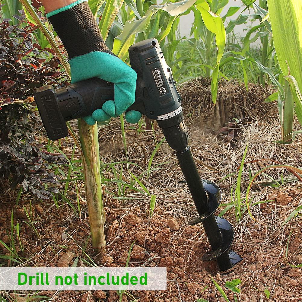 Twinkle Star 2 Pack Garden Auger Spiral Drill Bit Set, 1.6 x 9 Inch & 3 x 12 Inch with Garden Gloves, Plant Bulb Auger Fits for 3/8 Inch Dill for Bedding Plants and Digging Weeds Roots - Image 5