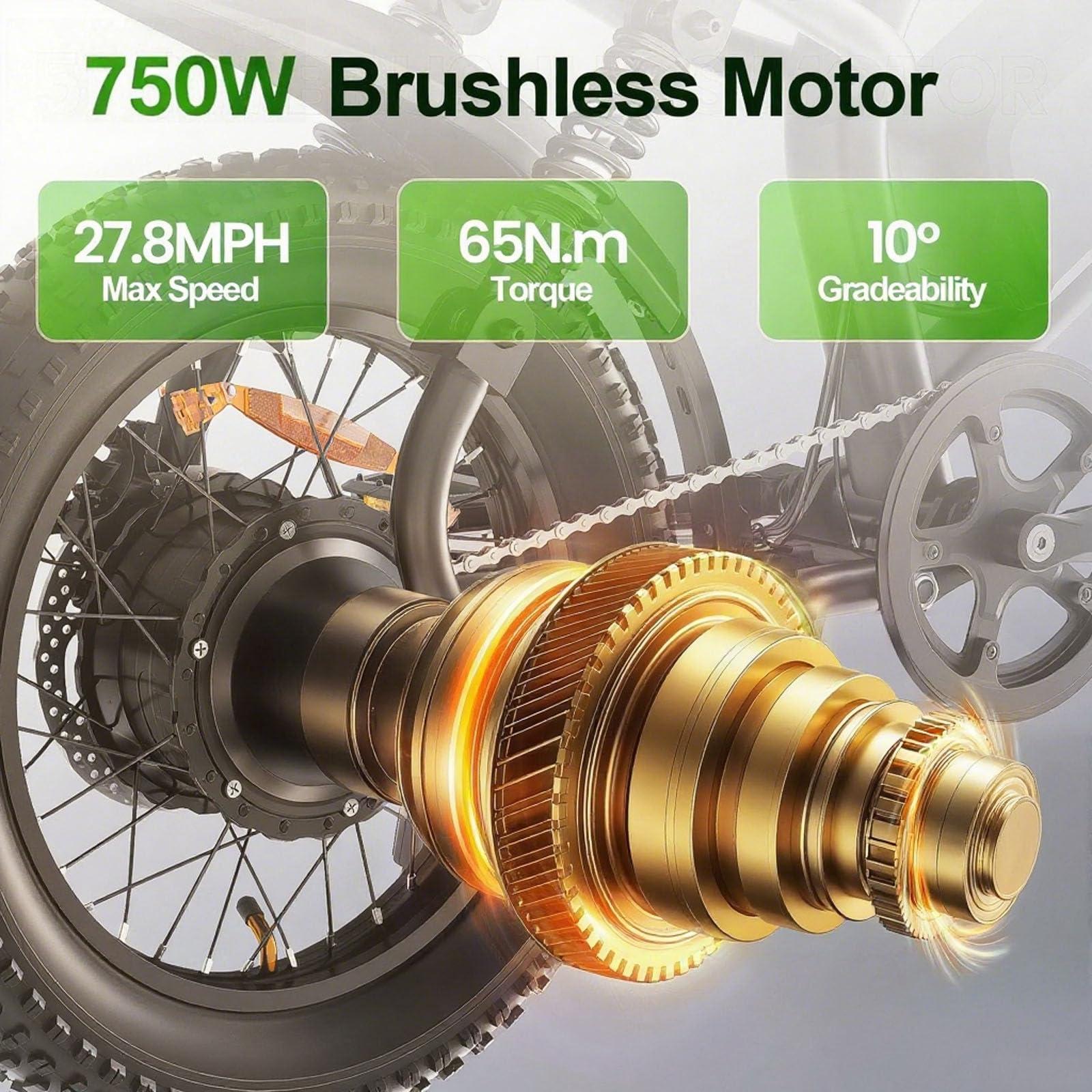 Electric Bike for Adults – Peak 750 Motor 65Nm Torque, 48V 15Ah Removable Battery, Color Display, 3 Riding Modes, Lightweight Ebike 264 lbs Load, Full Suspension Electric Bicycle - Image 2