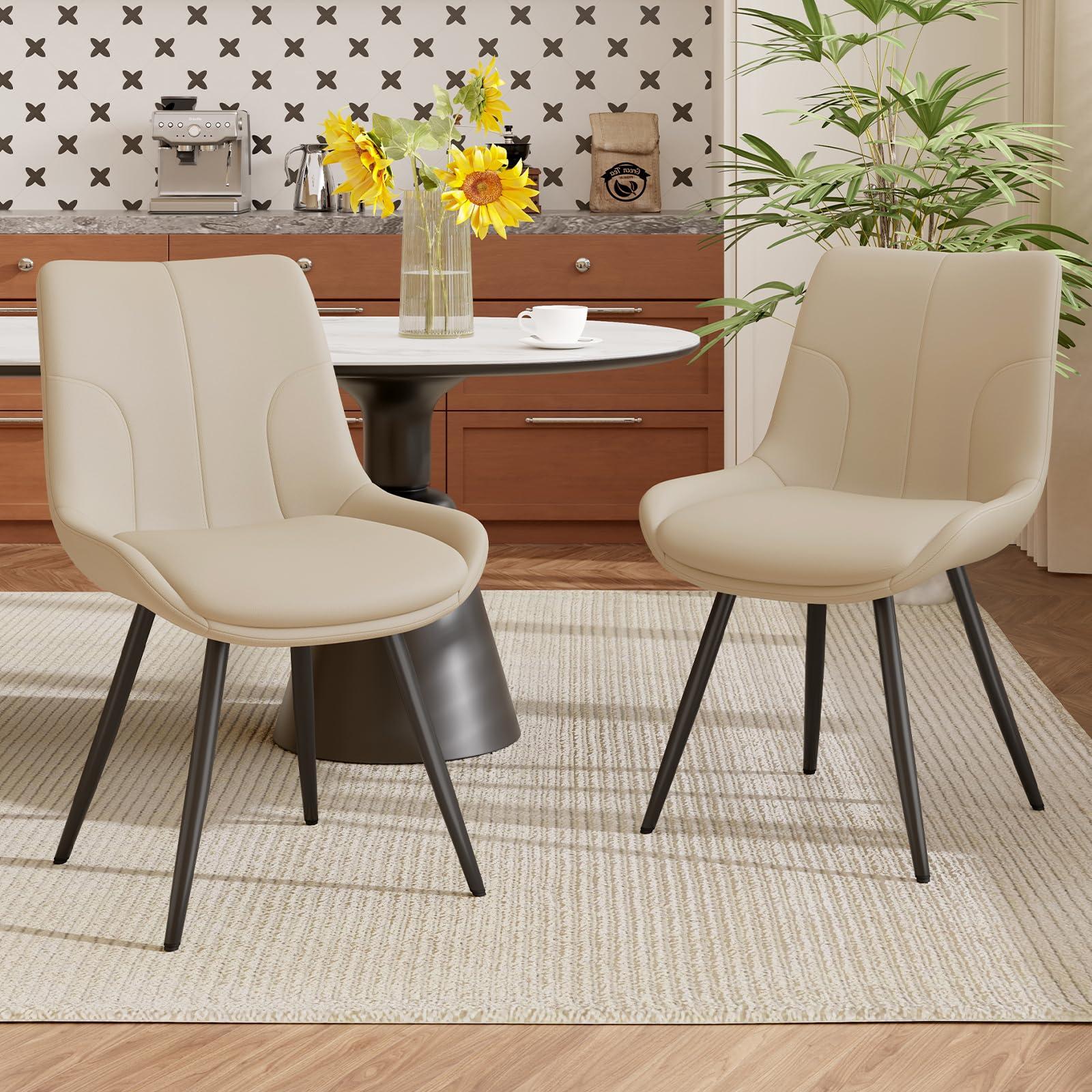 Daluvenix Upholstered Dining Chairs Set of 4, Modern Faux Leather Dining Room Chairs with Thick Cushion and Metal Legs, Kitchen Chairs with Back for Dining Room, Khaki - Image 6