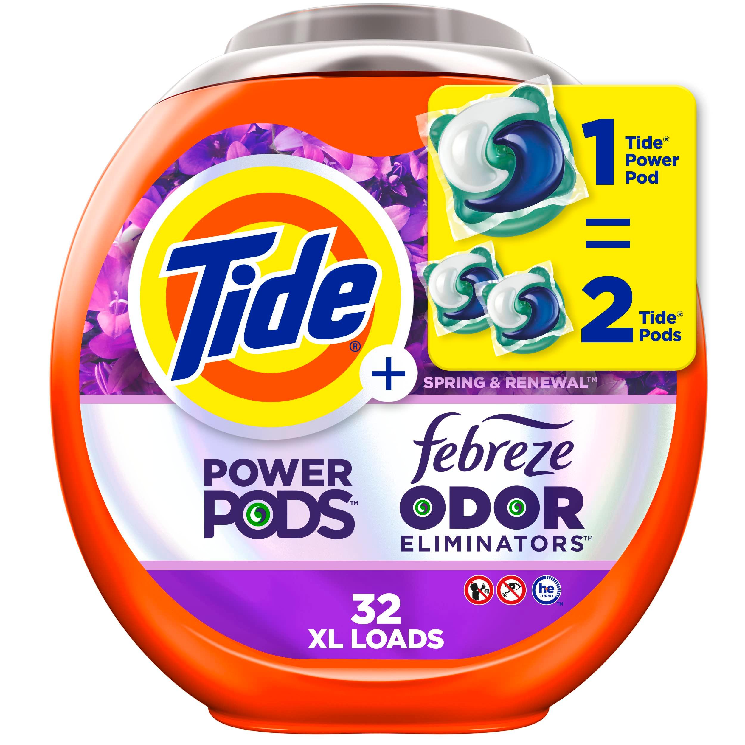 Tide Power Pods Laundry Detergent Pacs with Febreze 32 Count Spring & Renewal Scent Febreze Freshness with Odor Eliminators