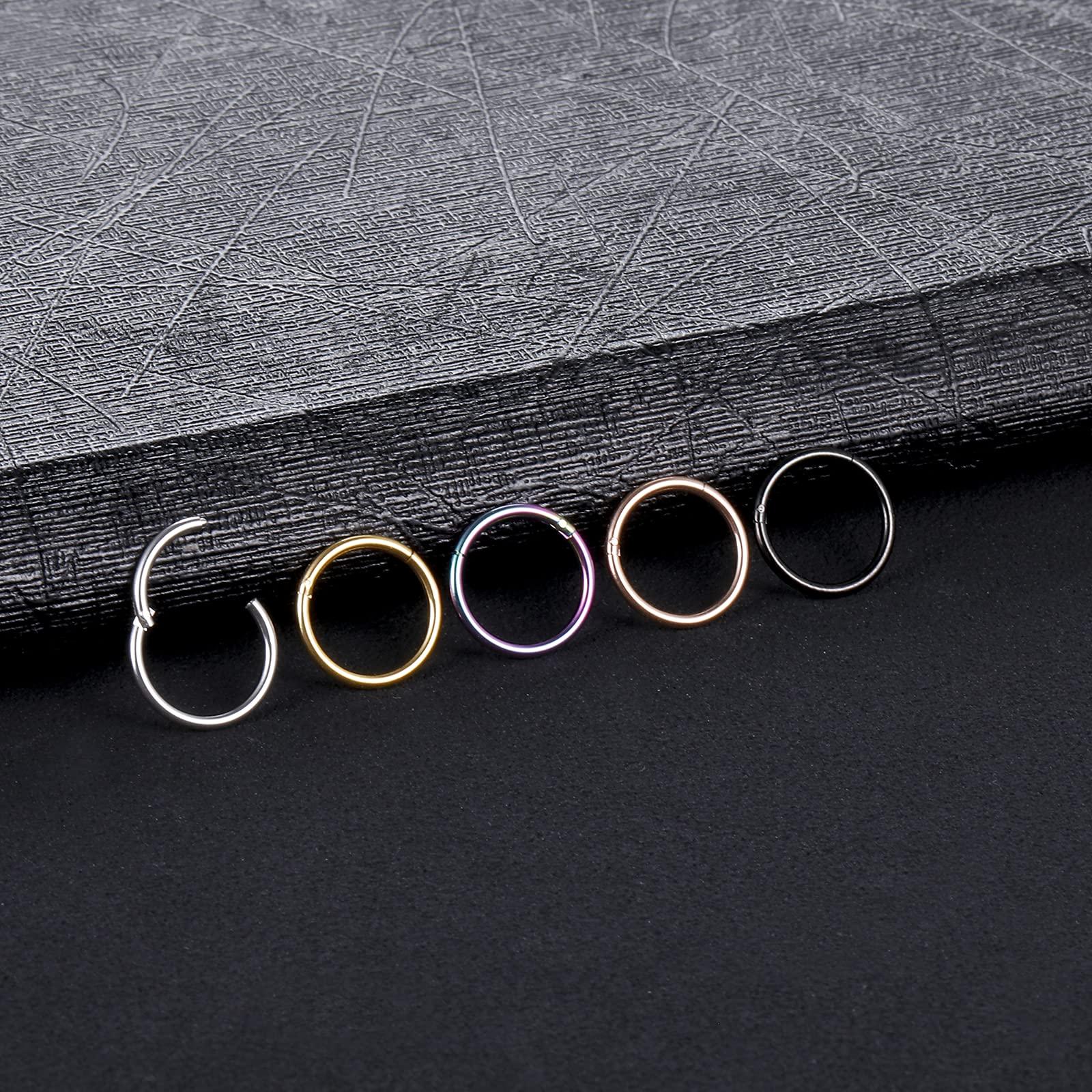 Aumeo 14G 16G 18G 20G Nose Ring Hoop Stainless Steel Hinged Segment Rings Hoops Nose Clicker Ring Tragus Helix Cartilage Daith Rook Earring Piercing Jewelry for Women Men - Image 7
