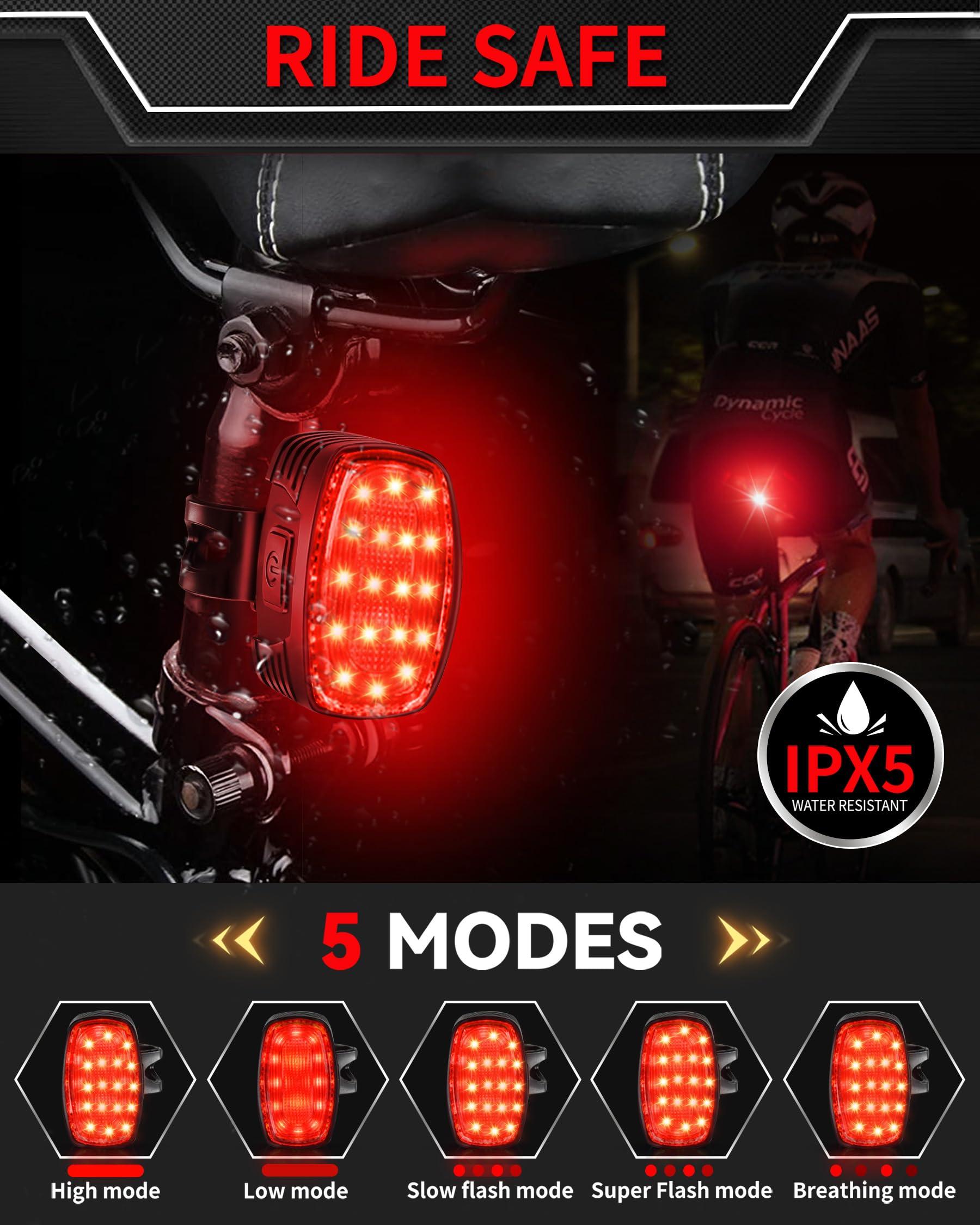 DARKBEAM Bike Headlight Rechargeable USB-C, Bicycle Lights 4000LM Ultra Bright, Mountain Bike Light Set for Night Riding, 6+5 Mode Waterproof Front Bike Light & Rear Light for Road, Cycling - Image 4