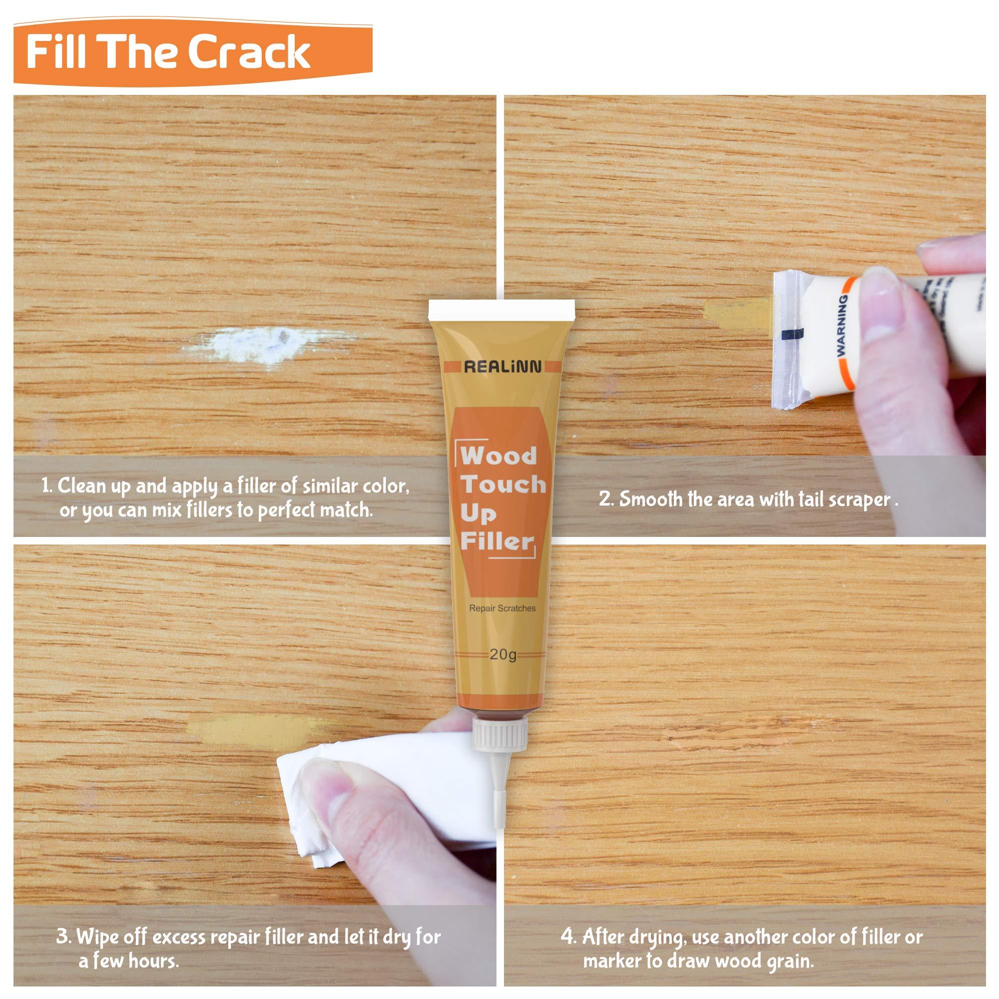 REALINN Wood Furniture Repair Kit- Set of 28 - Touch Up Markers, Fillers with Wood Putty - Repair Scratch, Cracks, Hole, Discoloration for Wooden Door, Floor, Table, Cabinet - Image 4
