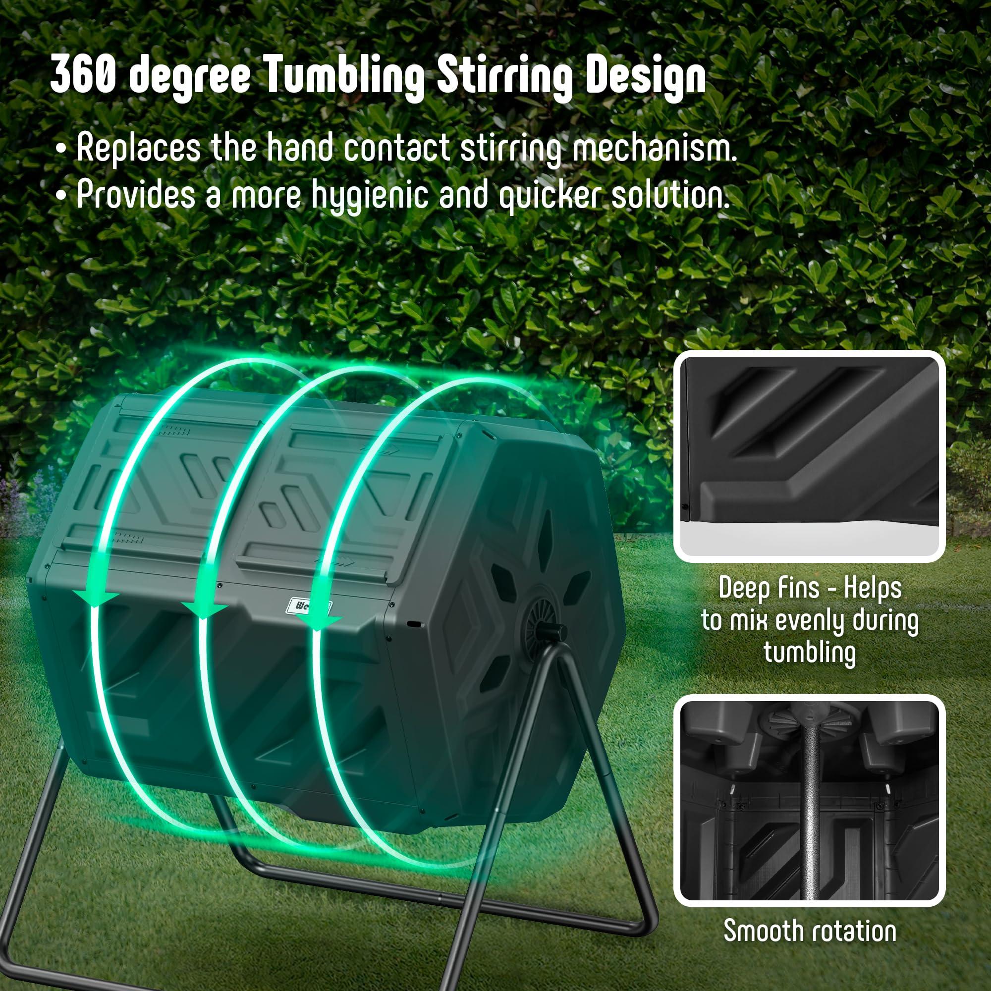 Werph Compost Bin, Outdoor Composter, Fast Assembly 43 Gallon Dual Chamber Outdoor Compost Tumbler, Heavy Duty Tumbling Rotating Composter for Patio, Garden,Yard, Black, Easy Setup, Gloves Included - Image 6