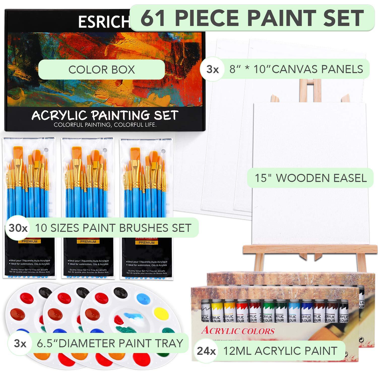 ESRICH Acrylic Paint Set,Painting Supplies with 2 PCS of 12 Colors Acrylic Paint,1 Easel 3 Canvas 30 Paintbrushes and 3 Palettes, Paint Kit for Kids,Students, Artists and Beginner - Image 7