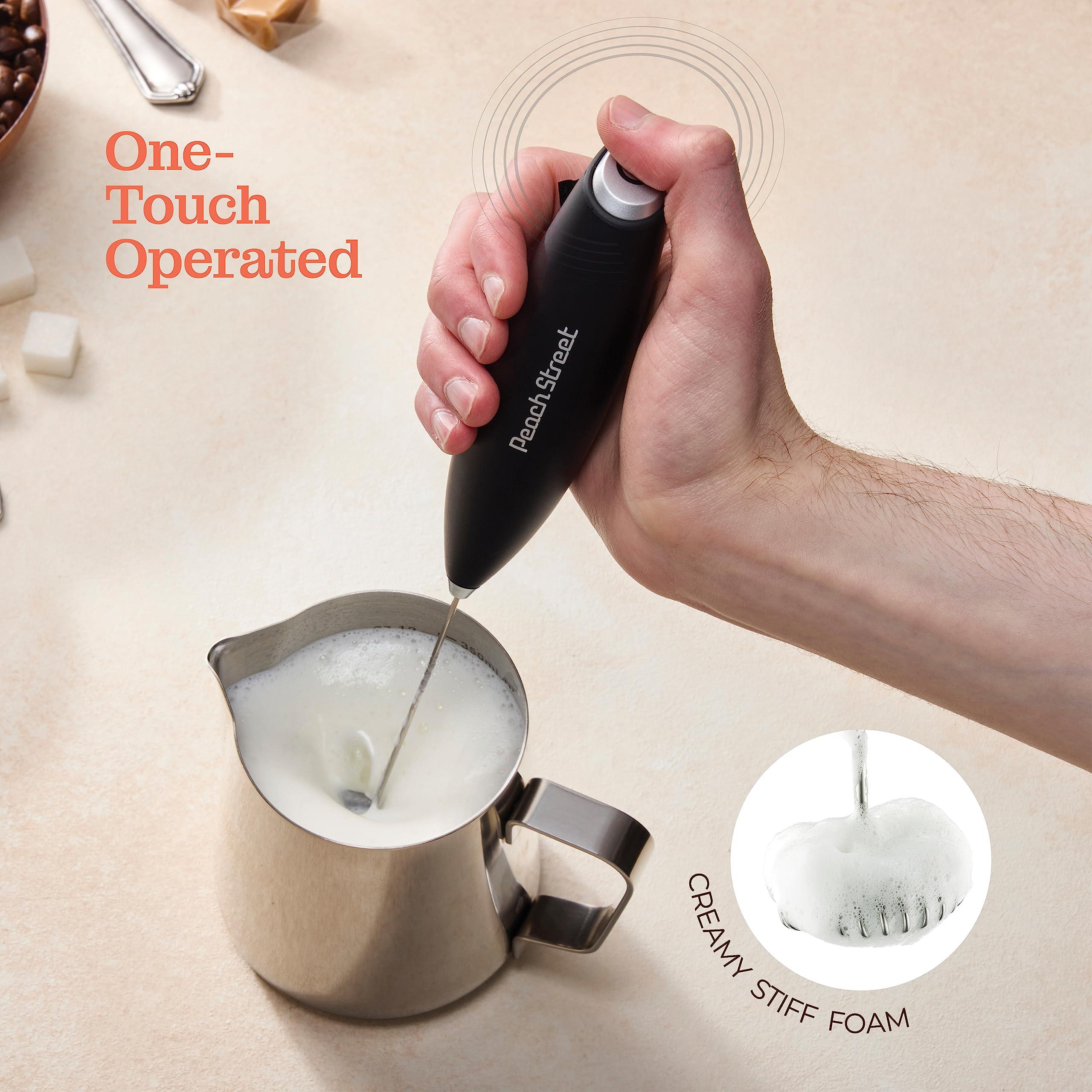 Powerful Handheld Milk Frother, Mini Milk Frother Wand, Battery Operated Stainless Steel Drink Mixer - Milk Frother Stand for Milk Coffee, Lattes, Cappuccino, Frappe, Matcha, Hot Chocolate. Great Gift - Image 4