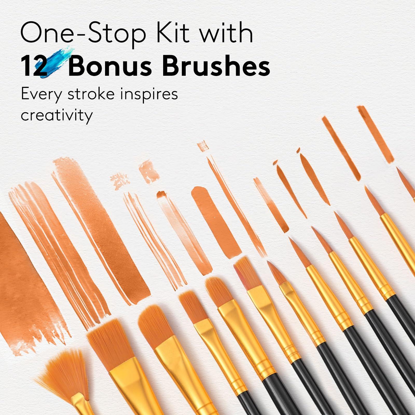 Acrylic Paint Set, 24 Colors (2 oz/Bottle) with 12 Art Brushes, Art Supplies for Painting Canvas, Wood, Ceramic & Fabric, Rich Pigments Lasting Quality for Beginners, Students & Professional Artist - Image 4