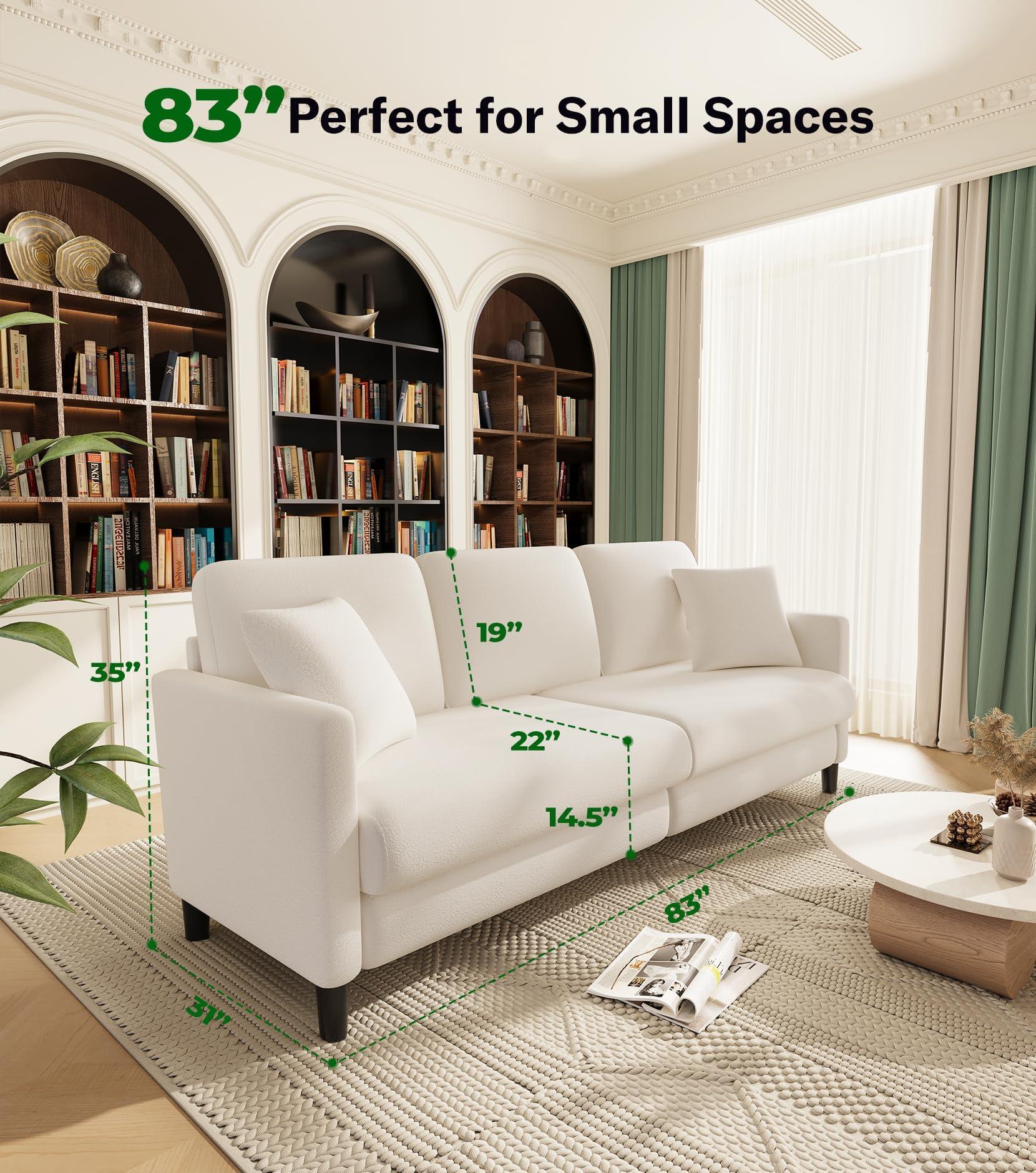 Welzona 83" Sofas for Living Room, Comfy Love Seat Couches, Teddy Fleece Loveseat Sofa, Tool-Free Setup Couches for Living Room, All-Wood Sofa Couch, Small Couch 2 Pillow Included, Beige - Image 2