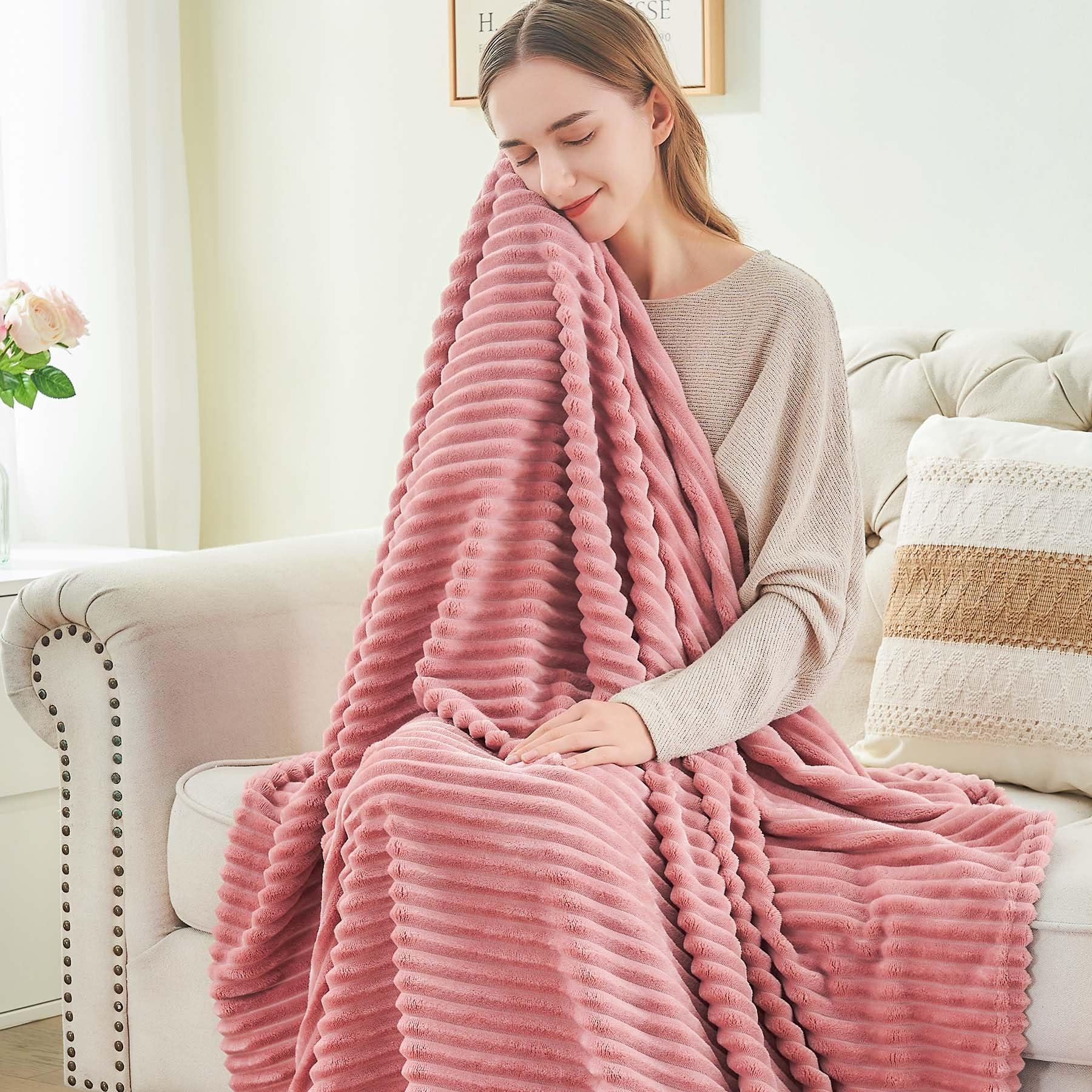BEDELITE Fleece Throw Blanket for Couch – 3D Ribbed Jacquard Soft and Warm Decorative Fuzzy Blanket – Cozy, Fluffy, Plush Lightweight Pink Throw Blankets for Bed, Sofa, 50x60 inches - Image 4