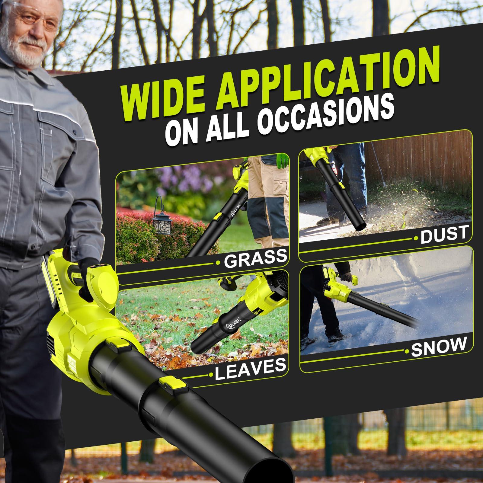 Cordless Leaf Blower, 550CFM (160MPH) Brushless Turbo Blower, 24V High Power Battery Powered Leaf Blowers with 2x4.0Ah Battery & Charger, Electric Blowers Variable Speeds for Lawn&Garden (RyobiGreen) - Image 2