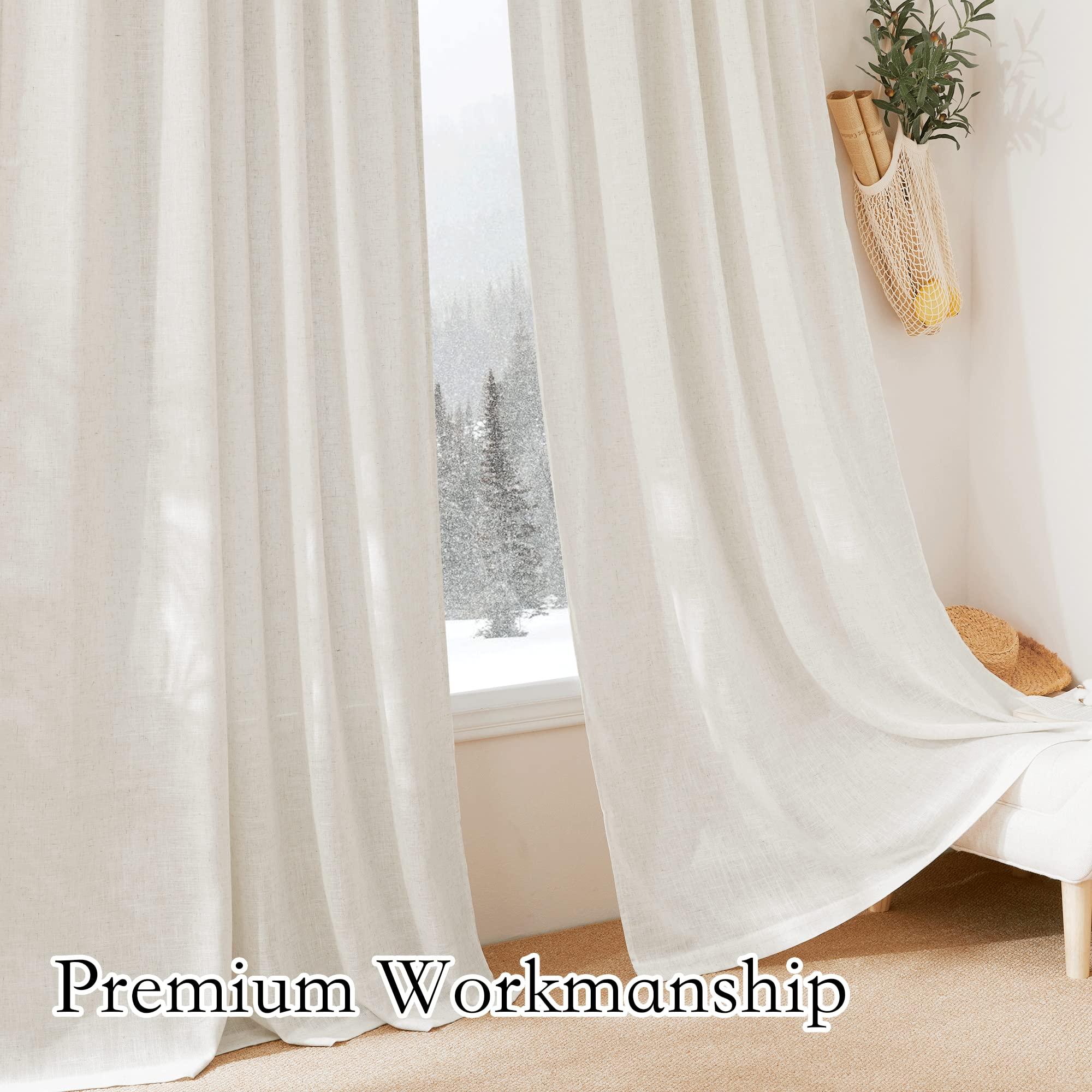 RYB HOME 108 inch Curtains - Flax Linen Blend Semi Sheer Light Glare Filtering Extra Long Drapes for Living Room Dining Doorway Farmhouse Office Sunroom, Linen, Wide 52" by Long 108", 2 Panels - Image 6