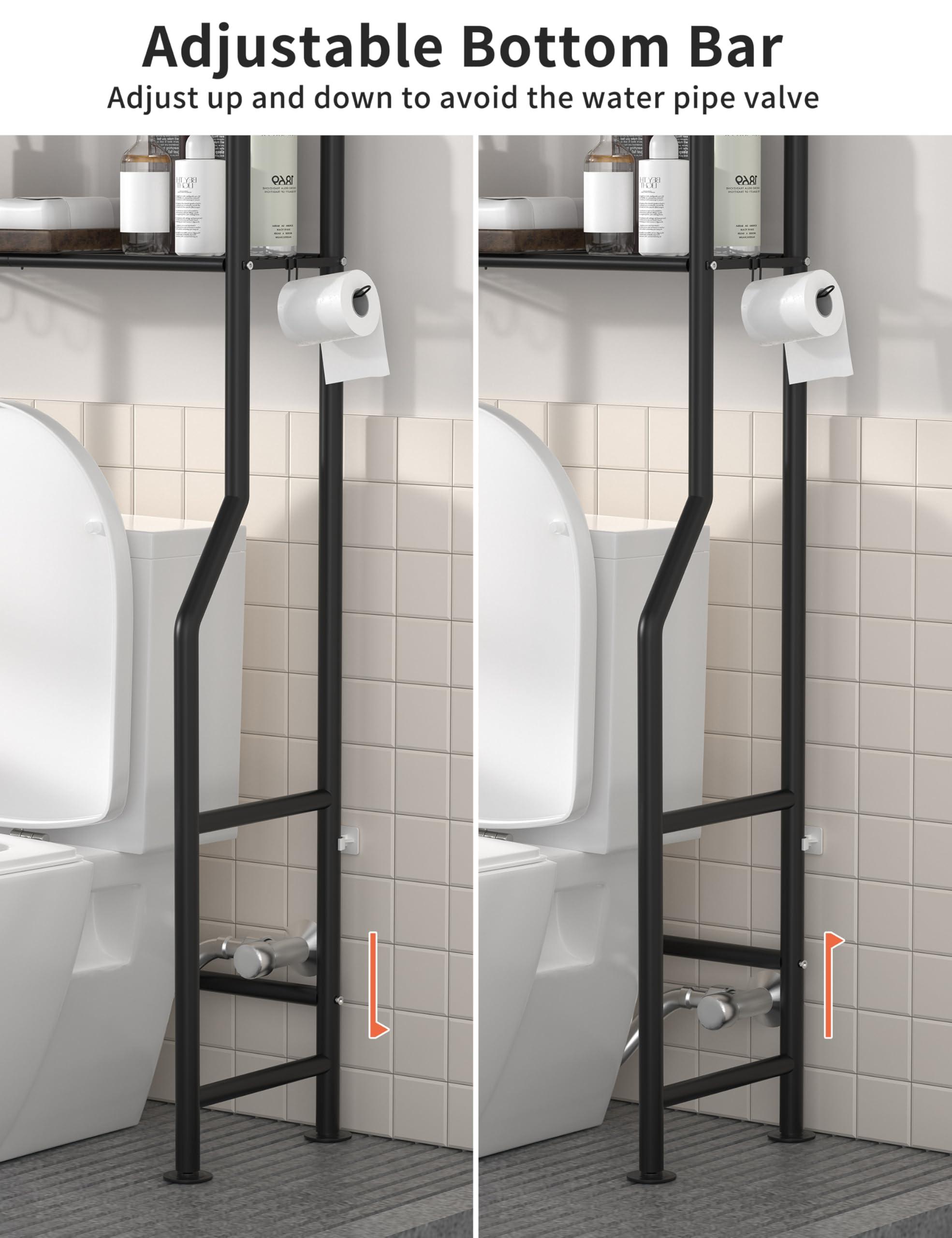 Livilord 3-Tier Over The Toilet Storage, Freestanding Metal Bathroom Shelves with 4 Hooks, Over Toilet Storage Shelf with Paper Holder, Above The Toilet Shelf for Bathroom Storage, Black - Image 4