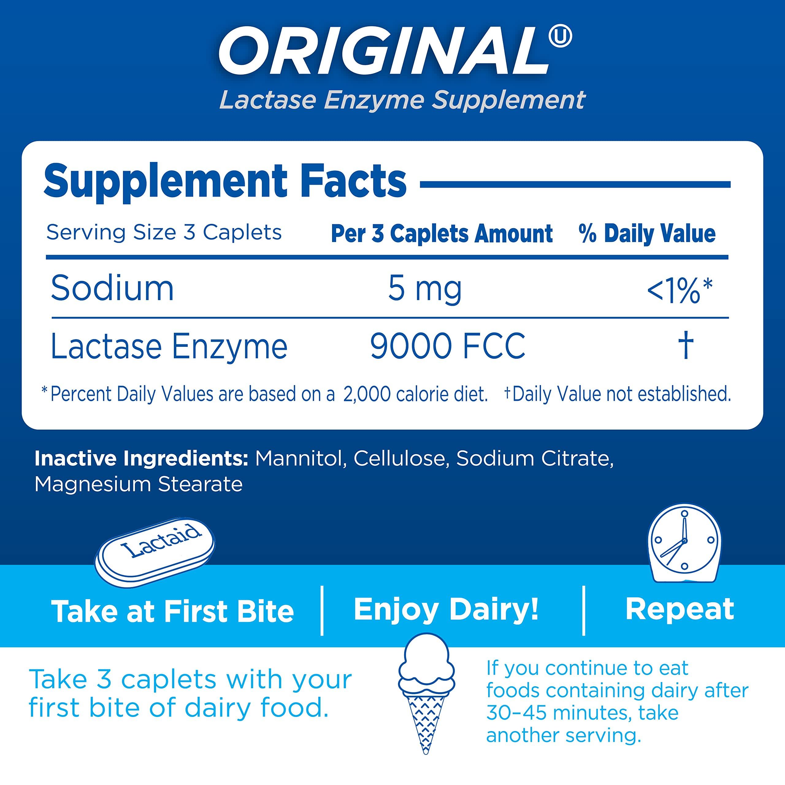 Lactaid Original Strength Lactose Intolerance Caplets, 9000 FCC Lactase Enzyme Caplets, Helps Pre-Vent Gas, Bloating & Diarrhea Due to Lactose Sensitivity in Adults & Kids Ages 4+, 120 Count - Image 5