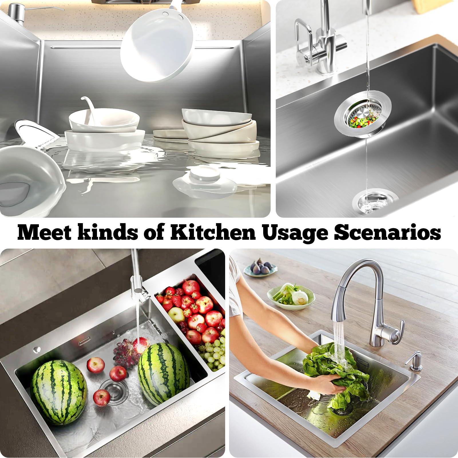Upgraded 3 in 1 Kitchen Sink Drain Strainer Stopper, Brushed Stainless Steel SUS 304 Pop Up Sink Drain Stopper for Standard 3-1/2 Inch Drain Anti-Clogging Odor Prevention - Image 5