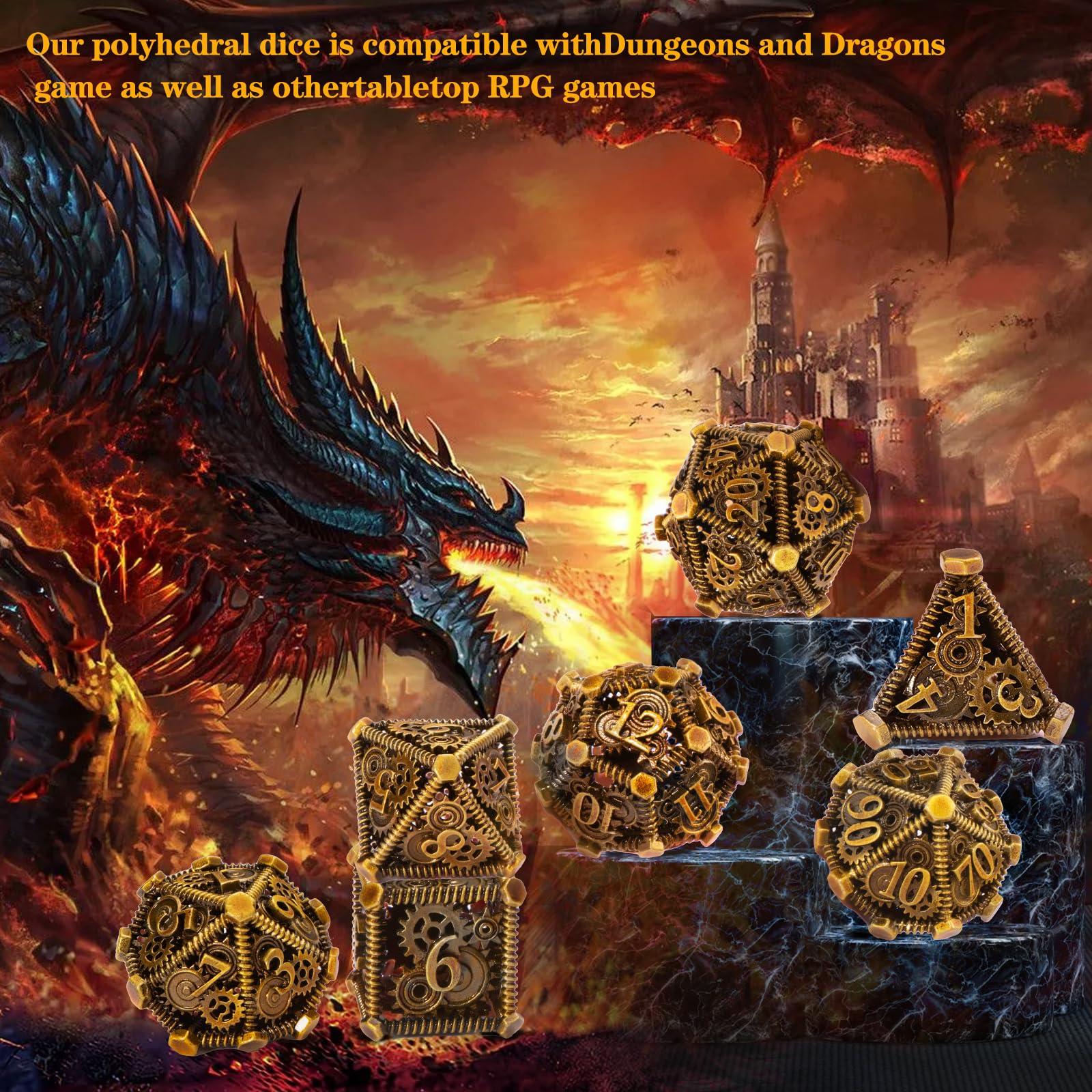 DND Metal Dice Set, UBEUCK 7PCS Gear Metal DND Dice Set for Dungeons & Dragons Board Games Boxes (Gear Ancient Golden) - Image 4