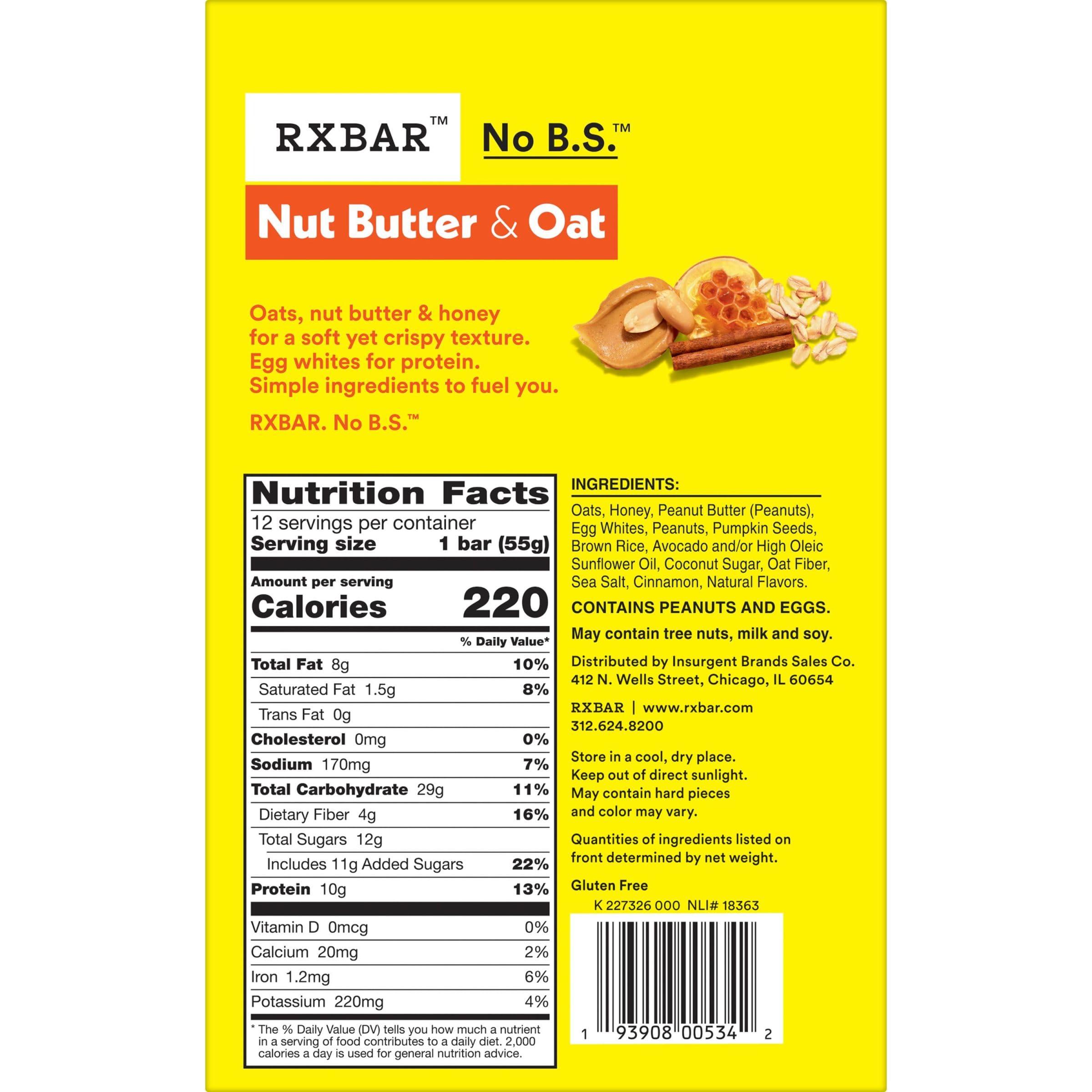 RXBAR Nut Butter and Oat Protein Bars, Protein Snacks, Snack Bars, Honey Cinnamon Peanut Butter, 23.2oz Box (12 Bars) - Image 3