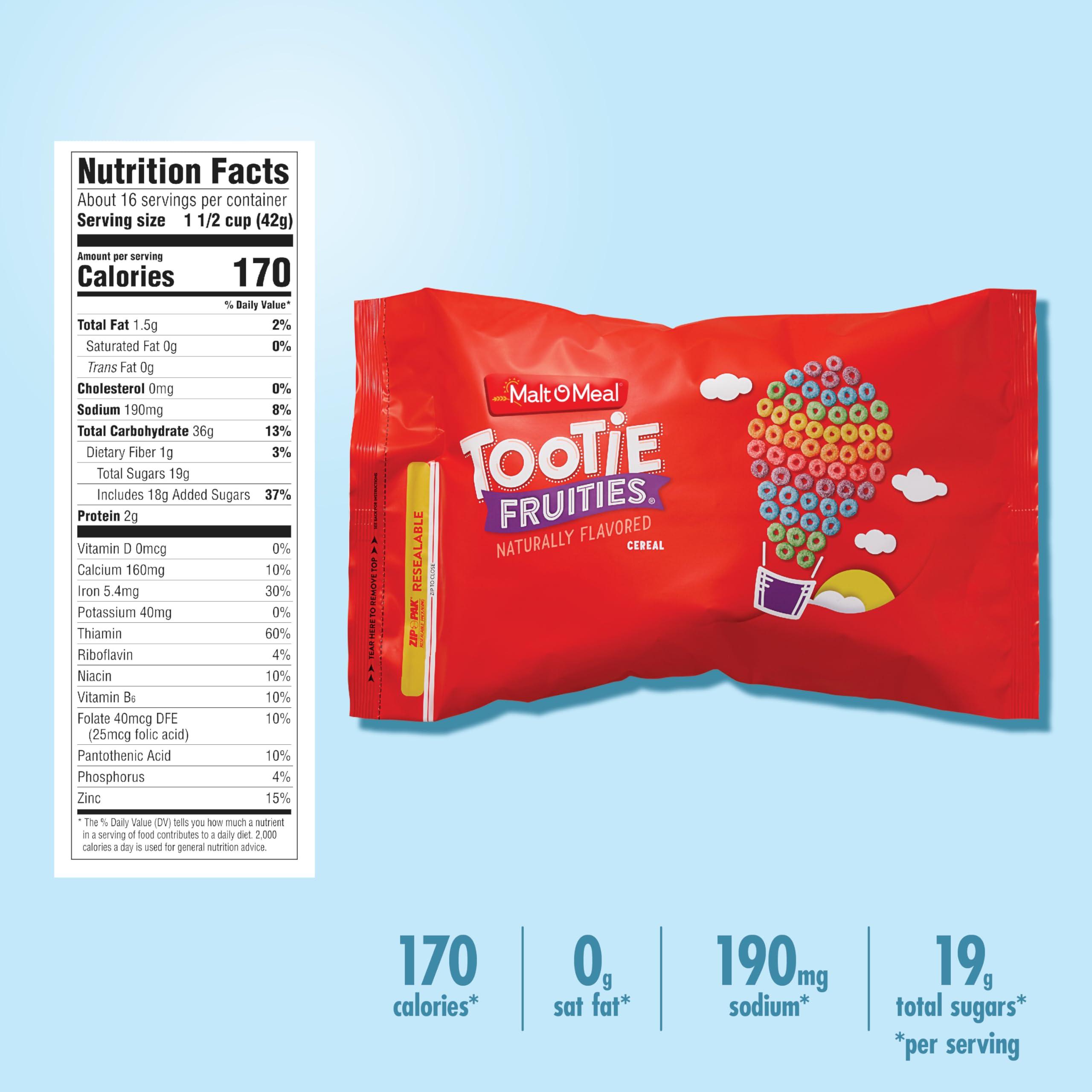 Malt-O-Meal Tootie Fruities Breakfast Cereal, Colorful and Fruity Cereal for the Family, Family Cereal Size, 23 OZ Resealable Cereal Bag - Image 3