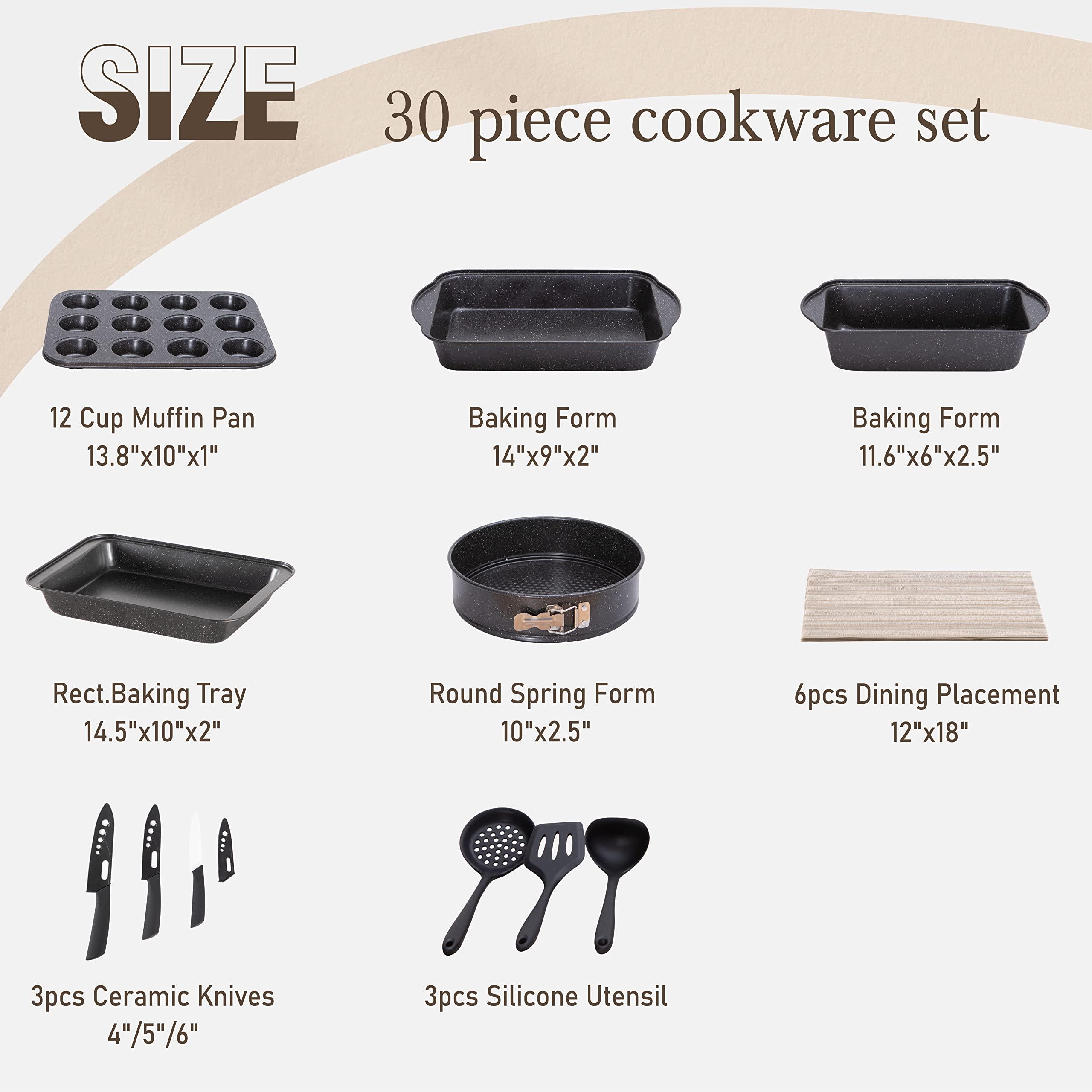 Kitchen Induction Cookware & Bakeware Set - 30 Piece Black Granite Cooking Pans Set, Non-Stick Pots and Pans Set - Image 7