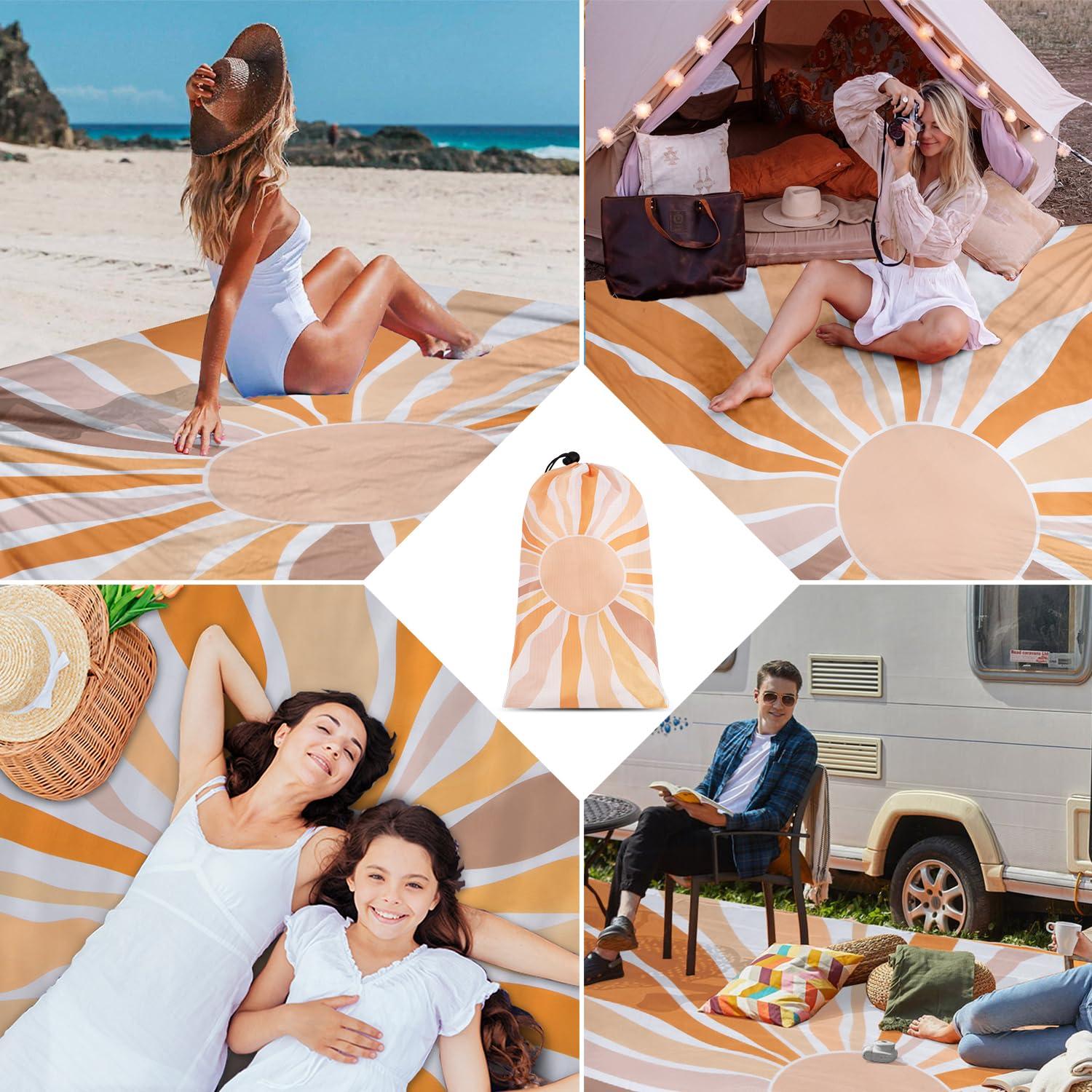 Waterproof Sandproof Beach Blanket, 9 Ft X 10 Ft Extra Large Beach Mat for 8 Adults, Lightweight Polyester Outdoor Picnic Blanket for Travel, Hiking, Camping, Beach Accessories for Vacation - Image 7