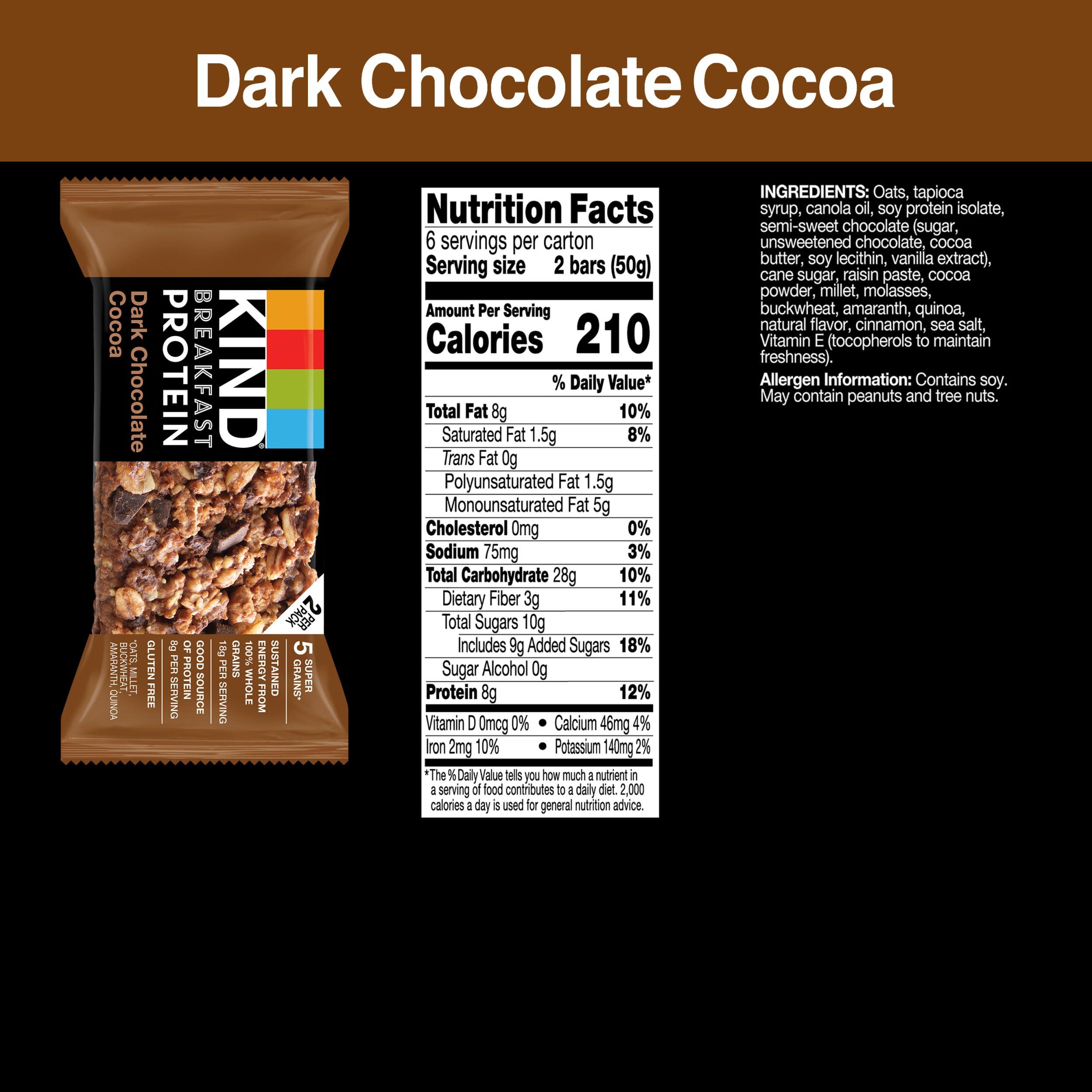 KIND Breakfast Protein Bars, Dark Chocolate Cocoa, Healthy Snacks, Gluten Free, 8g Protein, 6 Count - Image 2