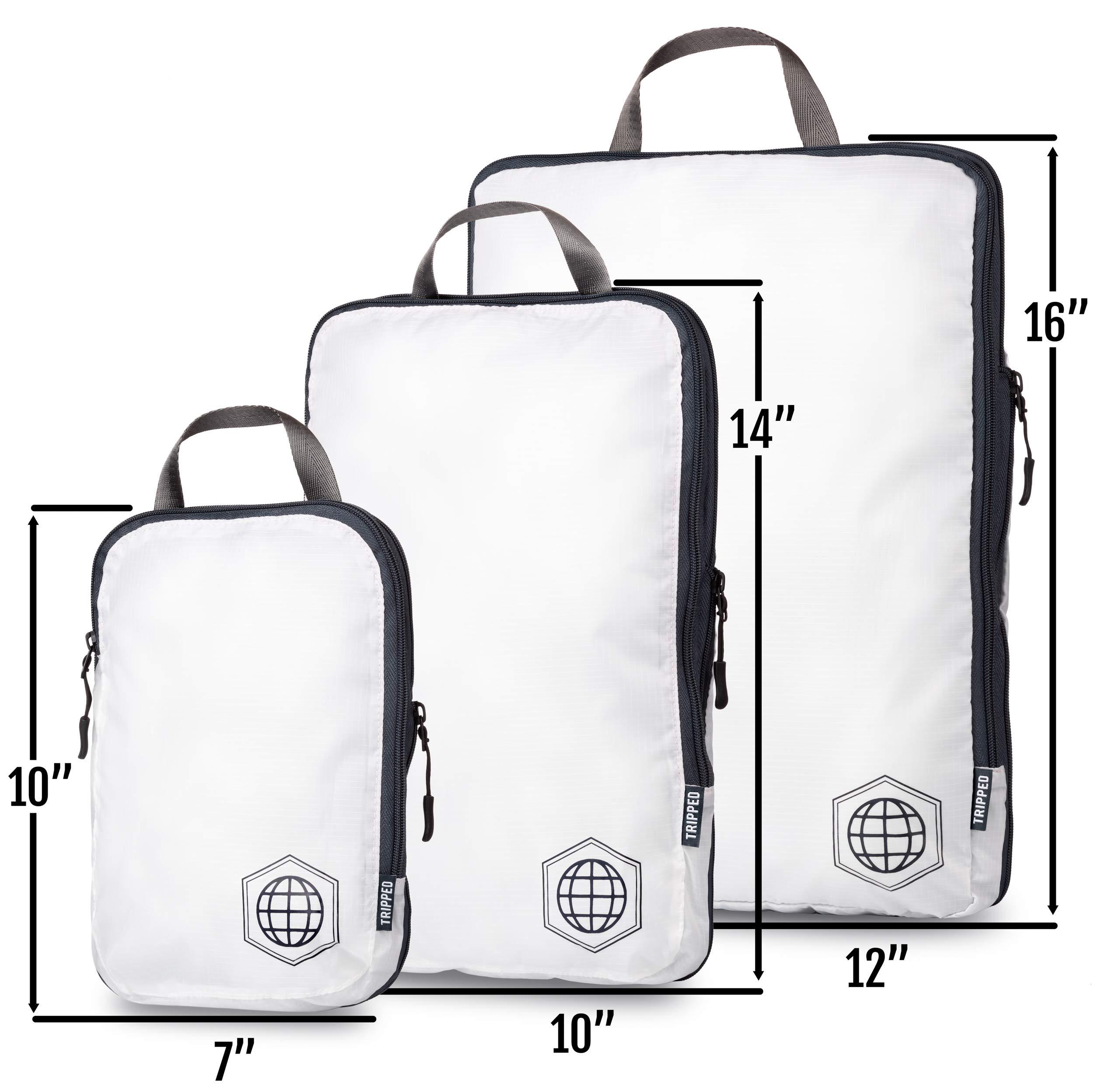 Large Compression Packing Cubes 6 Piece Set for Travel with Lightweight Laundry Bag for Carry-On Suitcase by TRIPPED Travel Gear (White) - Image 2