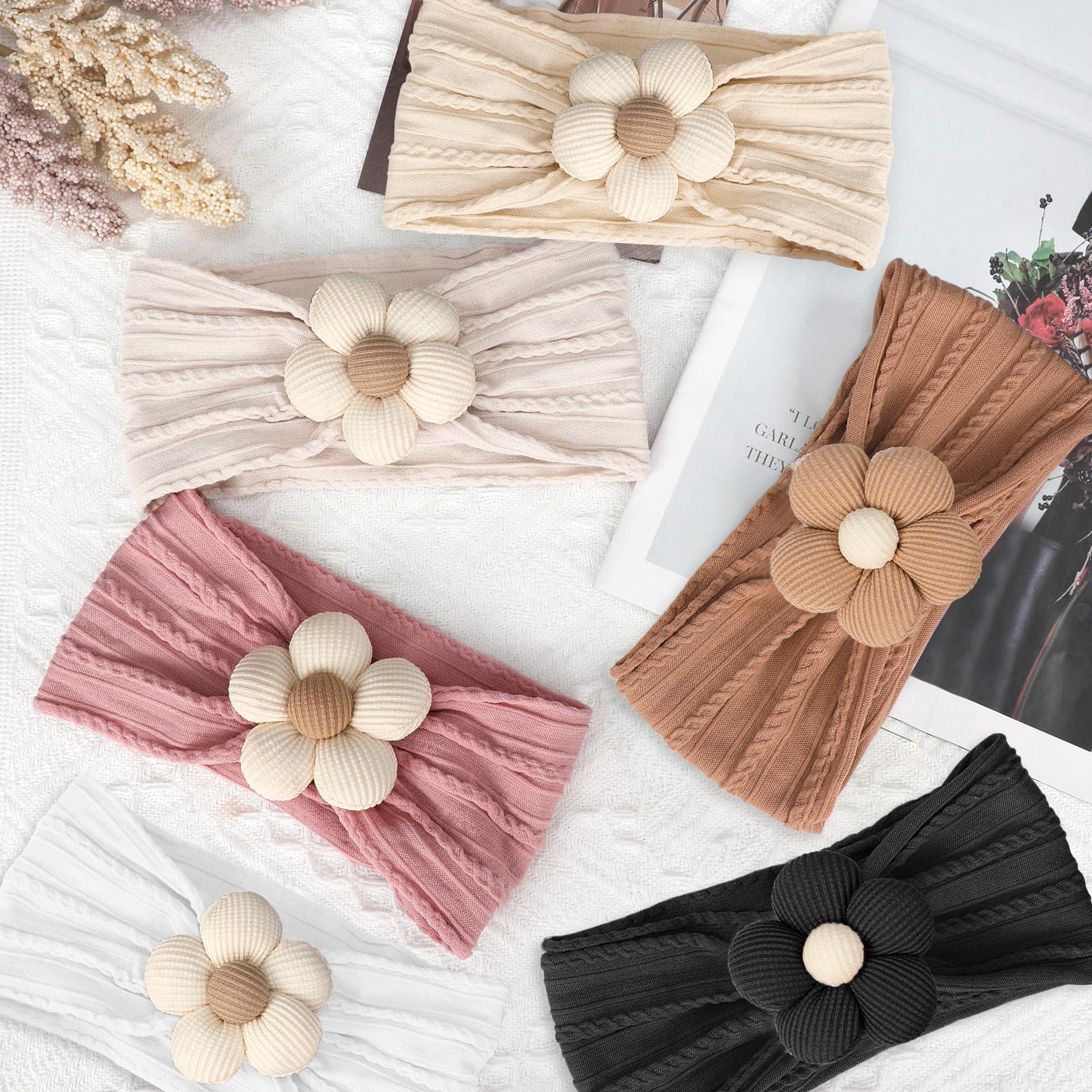 MIUXUESO 3 Pcs Baby Flower Headbands Baby Girls Nylon Headband Soft Hairbands Hair Accessories for Newborn Infant Toddler Kids (Beige Pink Khaki) - Image 5