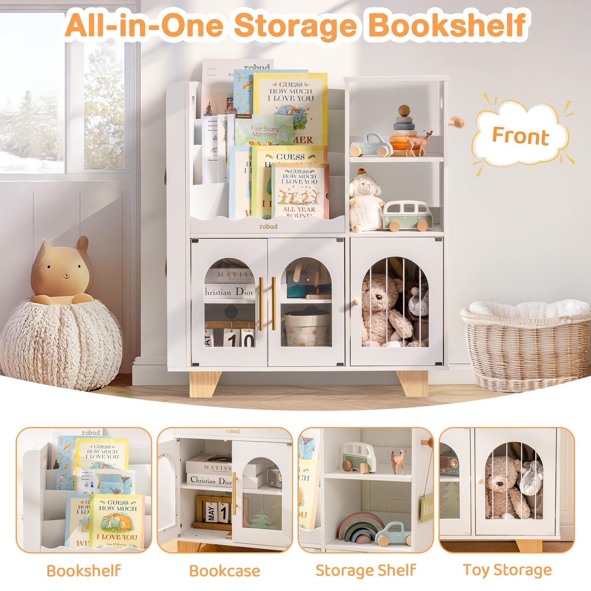 ROBUD Toy Storage Organizer, All-in-One Toy Organizers and Storage, Kids Wooden Bookshelf with 6 Storage compartments, Toy Chest Shelf Organizer for Playroom Bedroom, White - Image 4