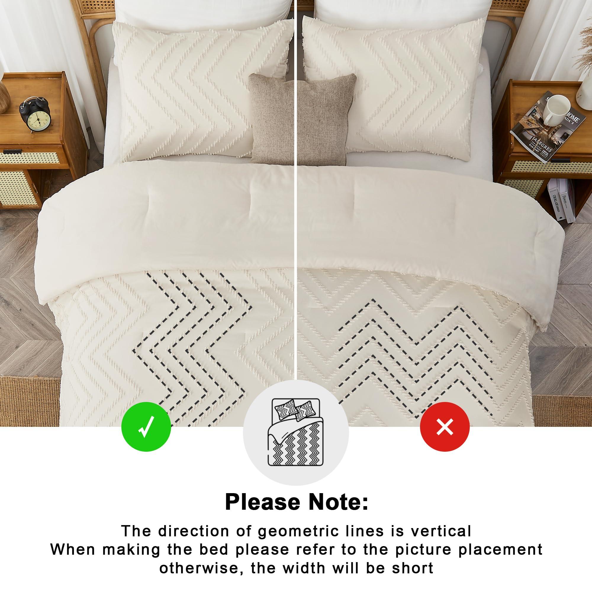 Andency King Size Comforter Set Beige, 3 Pieces Lightweight Comforter King Size Boho Bedding Comforter Sets, Soft Fluffy Cream Tufted Down Alternative Comforter Bed Set - Image 5